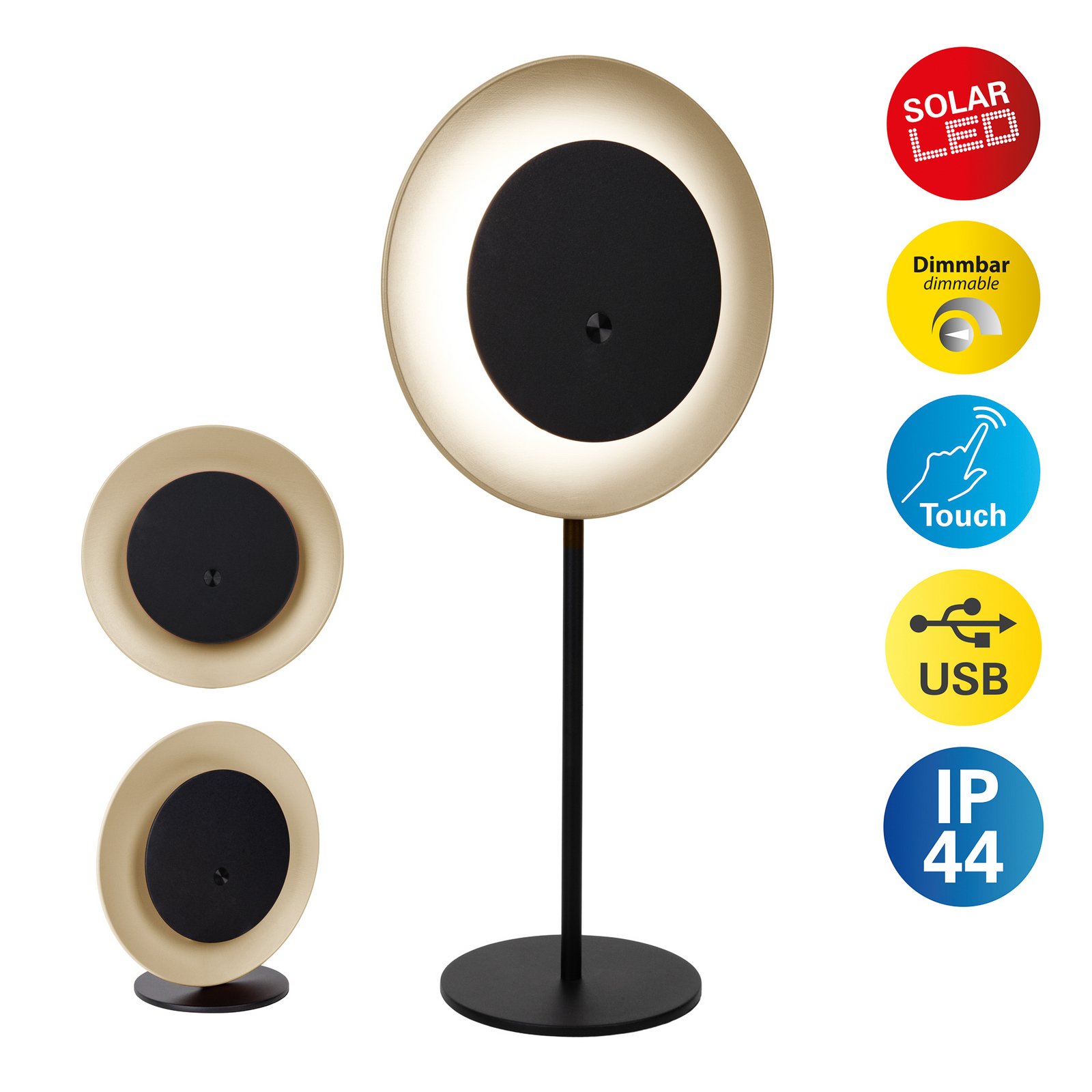 LED-Akku-Tischleuchte Solan, μαύρο/μπεζ, ηλιακό, IP54 LED-Akku-Tischleuchte Solan, μαύρο/μπεζ, ηλιακό, IP54