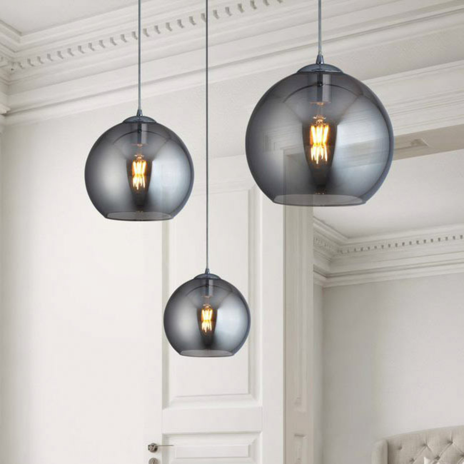 Függő lámpa Balls, üveggömb füstszínű, Ø 30 cm