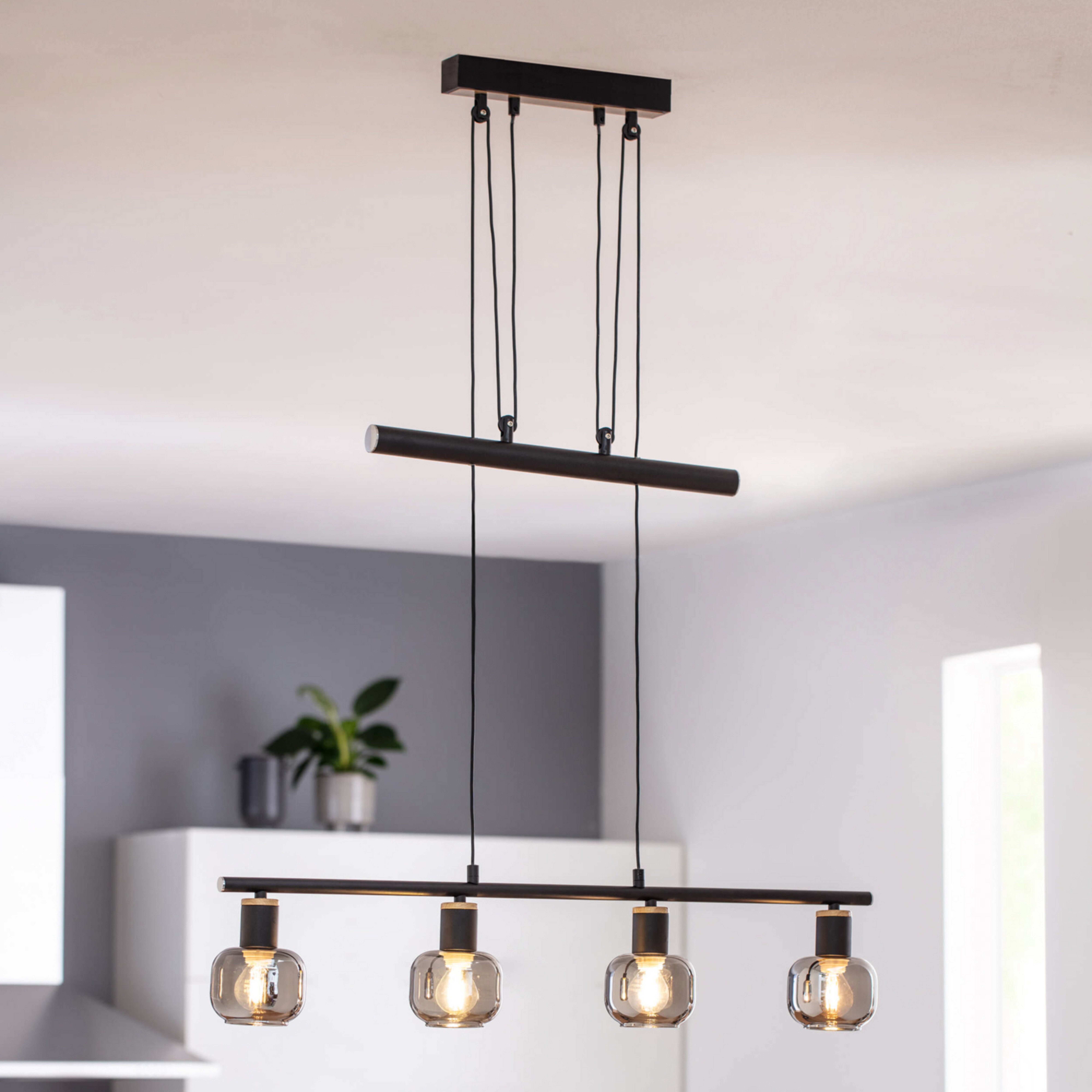 Fumoso lampada sospensione 4 luci nero/grigio fumo