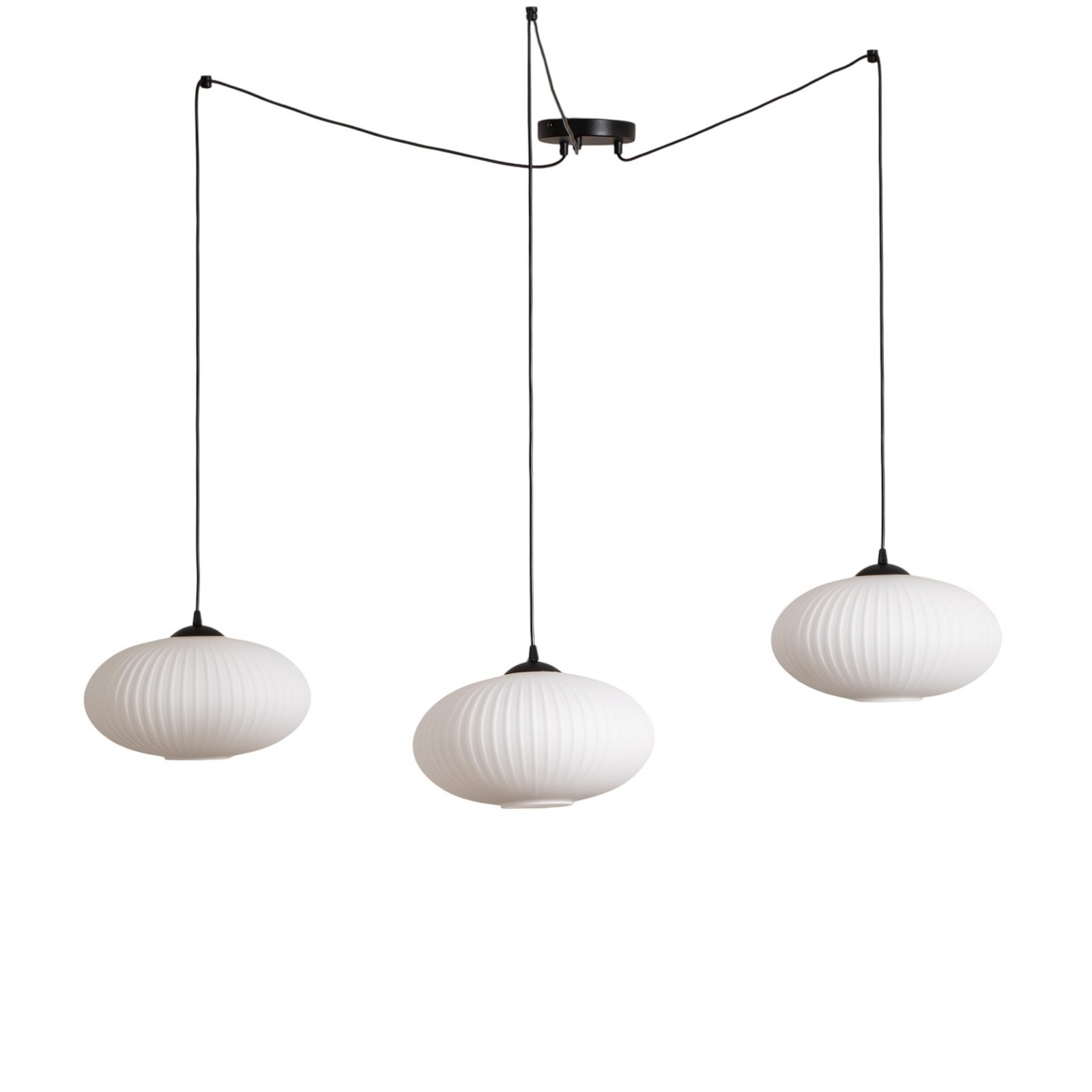 Hanging light Origo, opal/black, decentralised, glass, 3-bulb.