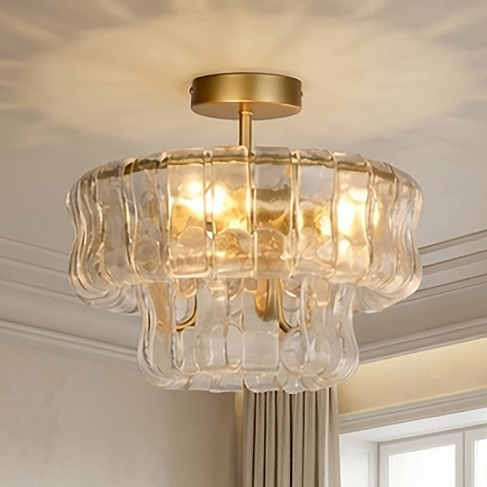 Lampa sufitowa Bowlight, złota/przezroczysta, szkło, metal, E14