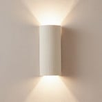 Aplique de pared Lindby Colja, redondo, altura 30,5 cm, yeso, beige
