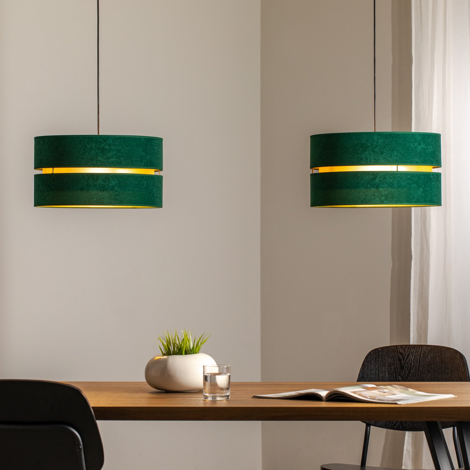 Hängeleuchte Duo, grün/gold, 2-flammig