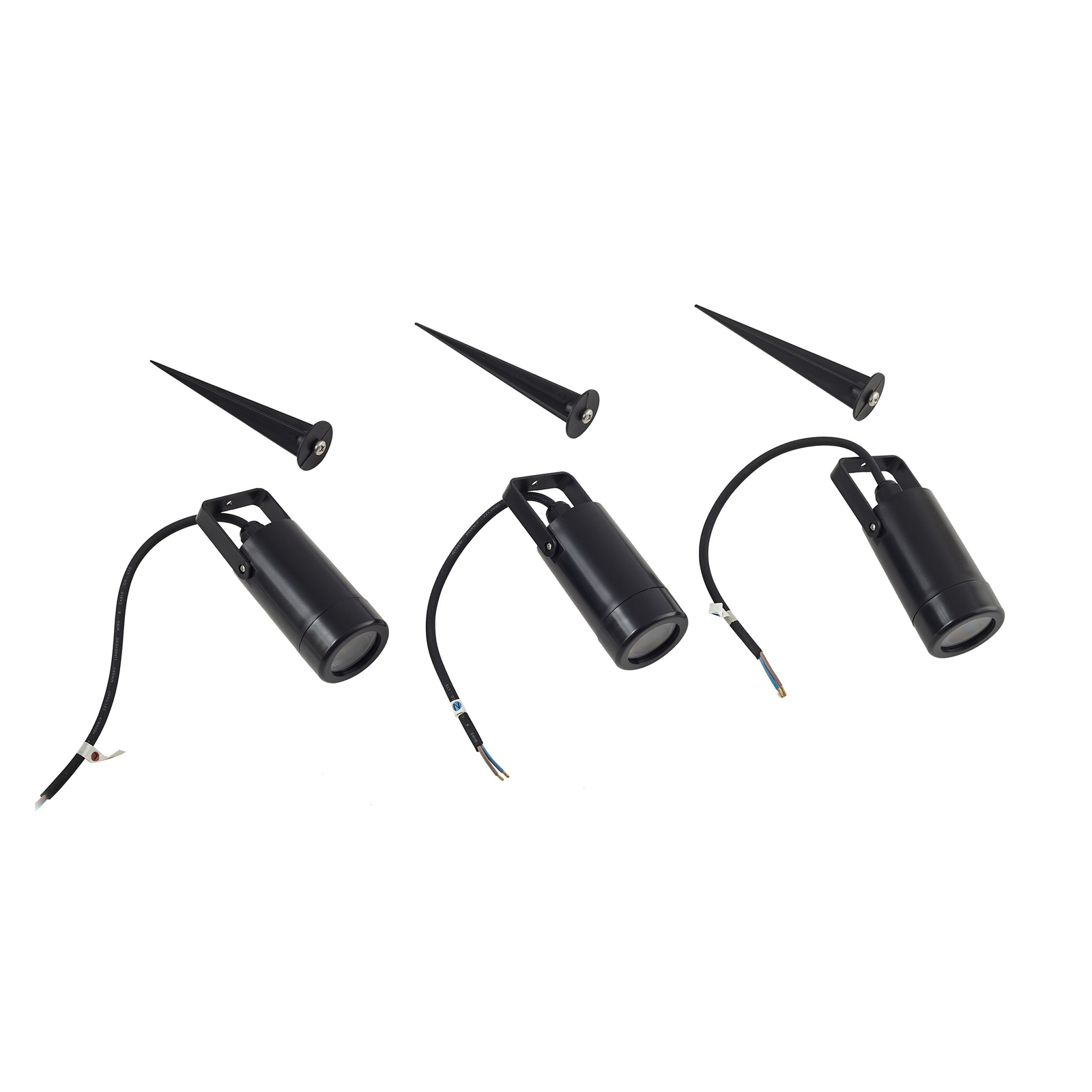 Lindby Thorgal ground spike light, Ø 6 cm, black, set of 3