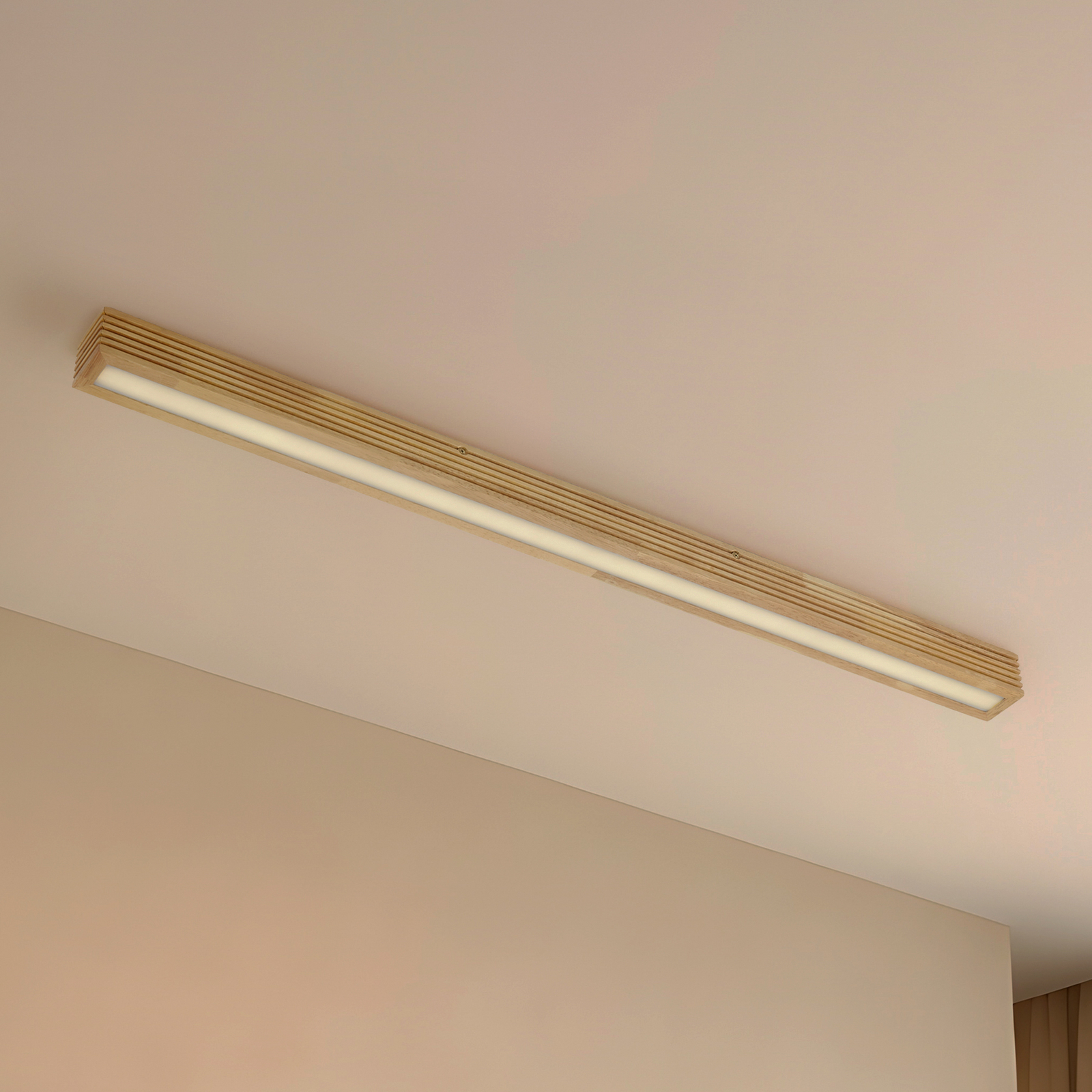 Lucande LED-Deckenleuchte Emara, holz hell, Eiche, dimmbar