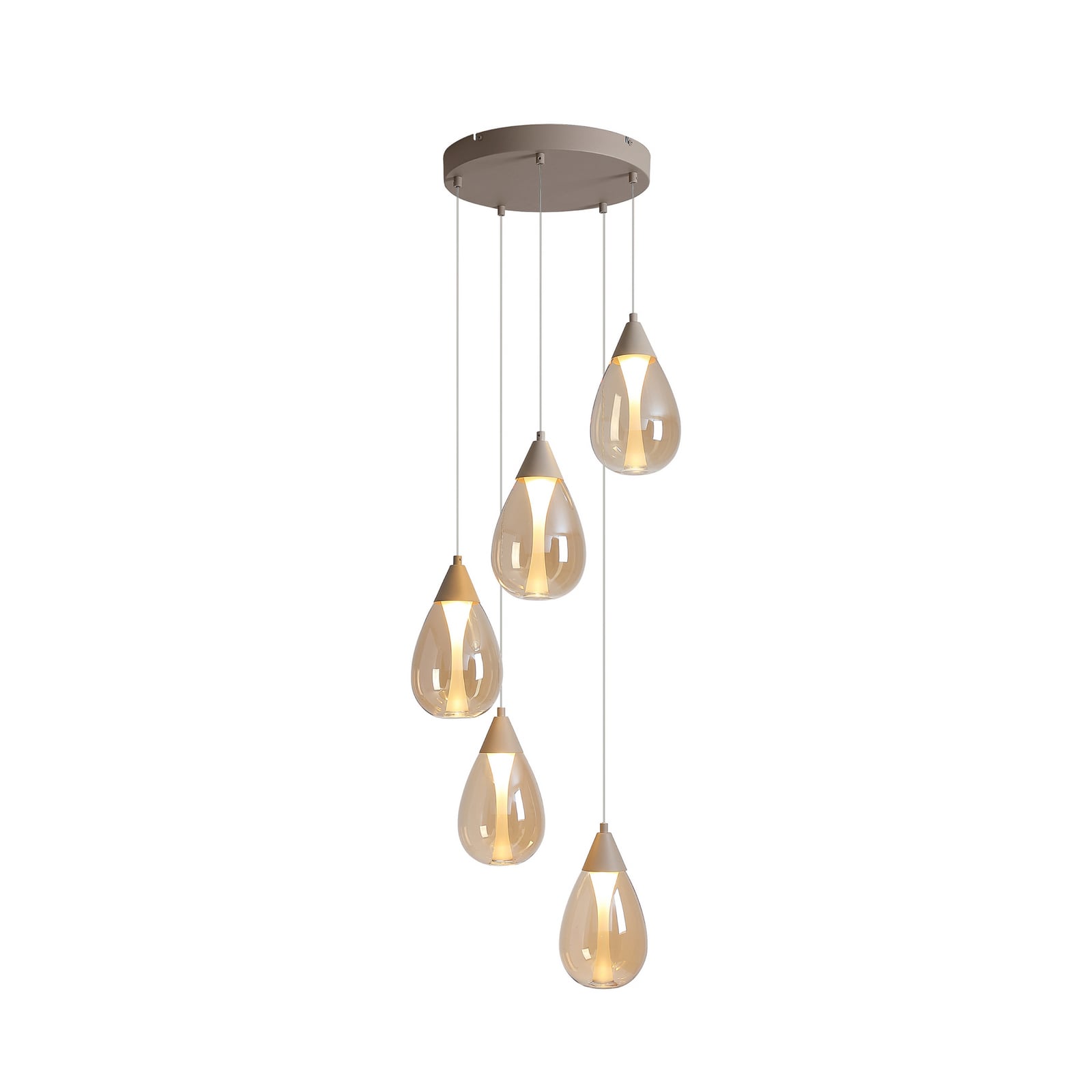 LED-Hängelampe Pear, 5-fl. rund, beige, Glas amber, 3.000 K LED-Hängelampe Pear, 5-fl. rund, beige, Glas amber, 3.000 K