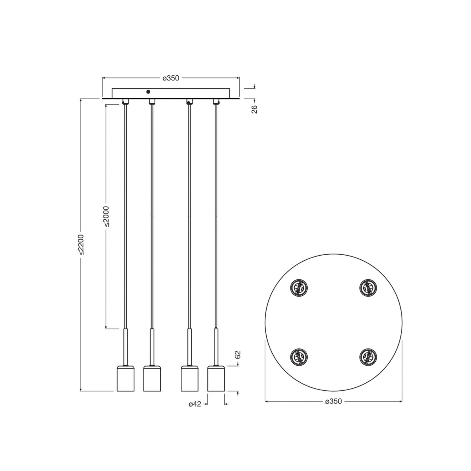 Lampada a sospensione OSRAM Decor Needle Plate beige, acciaio, a 4 luci, E27