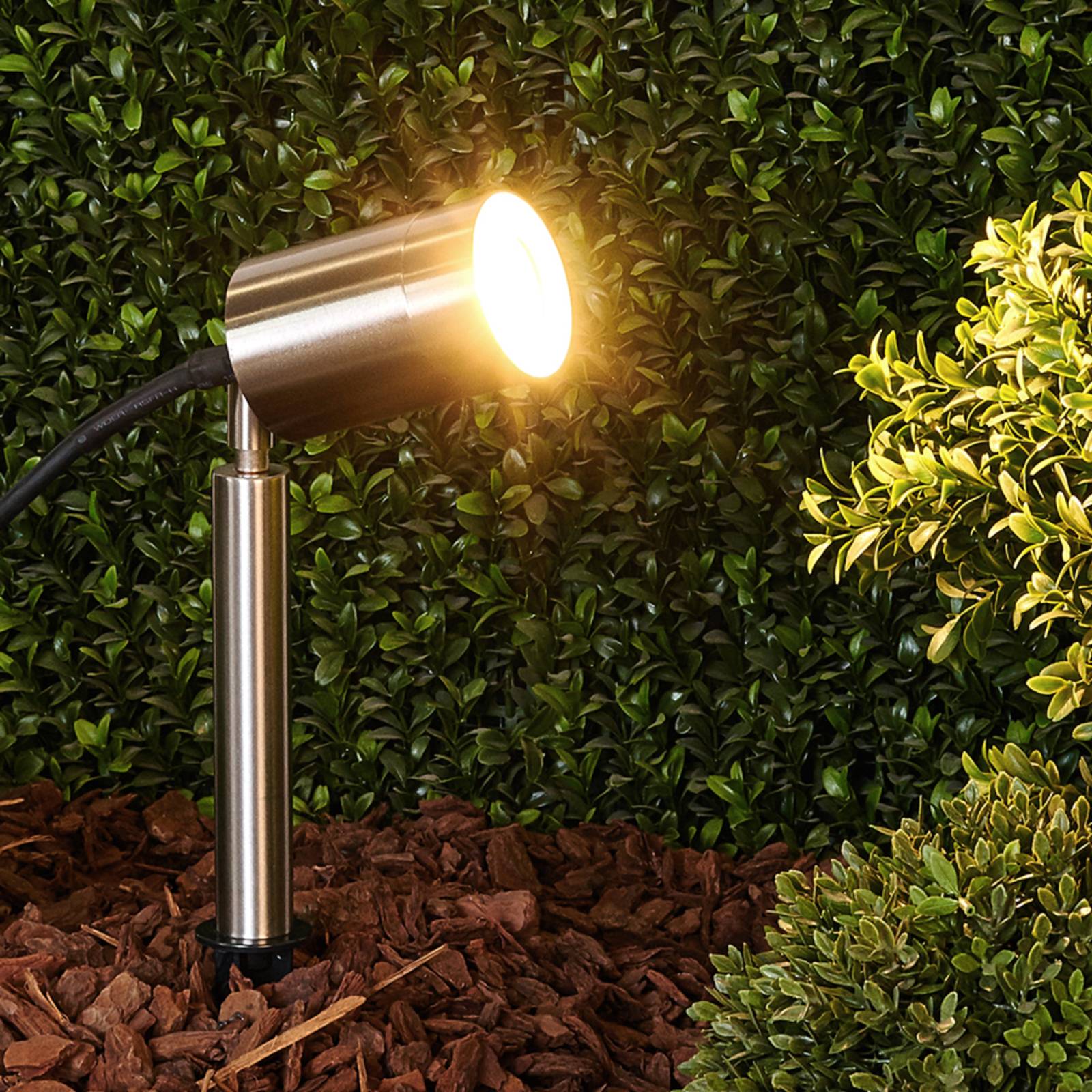 Lindby eske- GU10-grondspieslamp van roestvrij staal, glas, GU10, 35 W, H: 32.5 cm