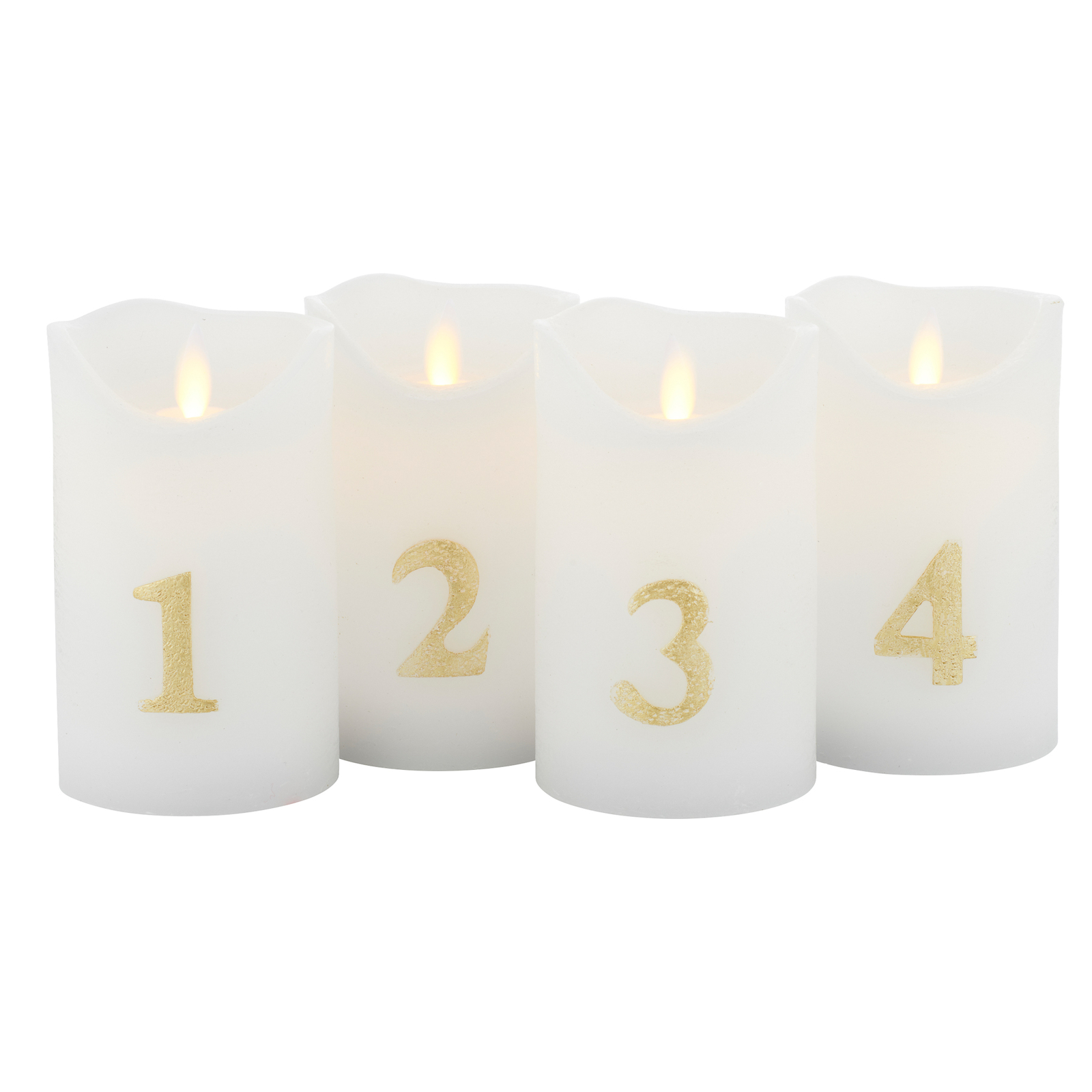 LED candle Sara Advent 4pcs height 12.5cm white/gold