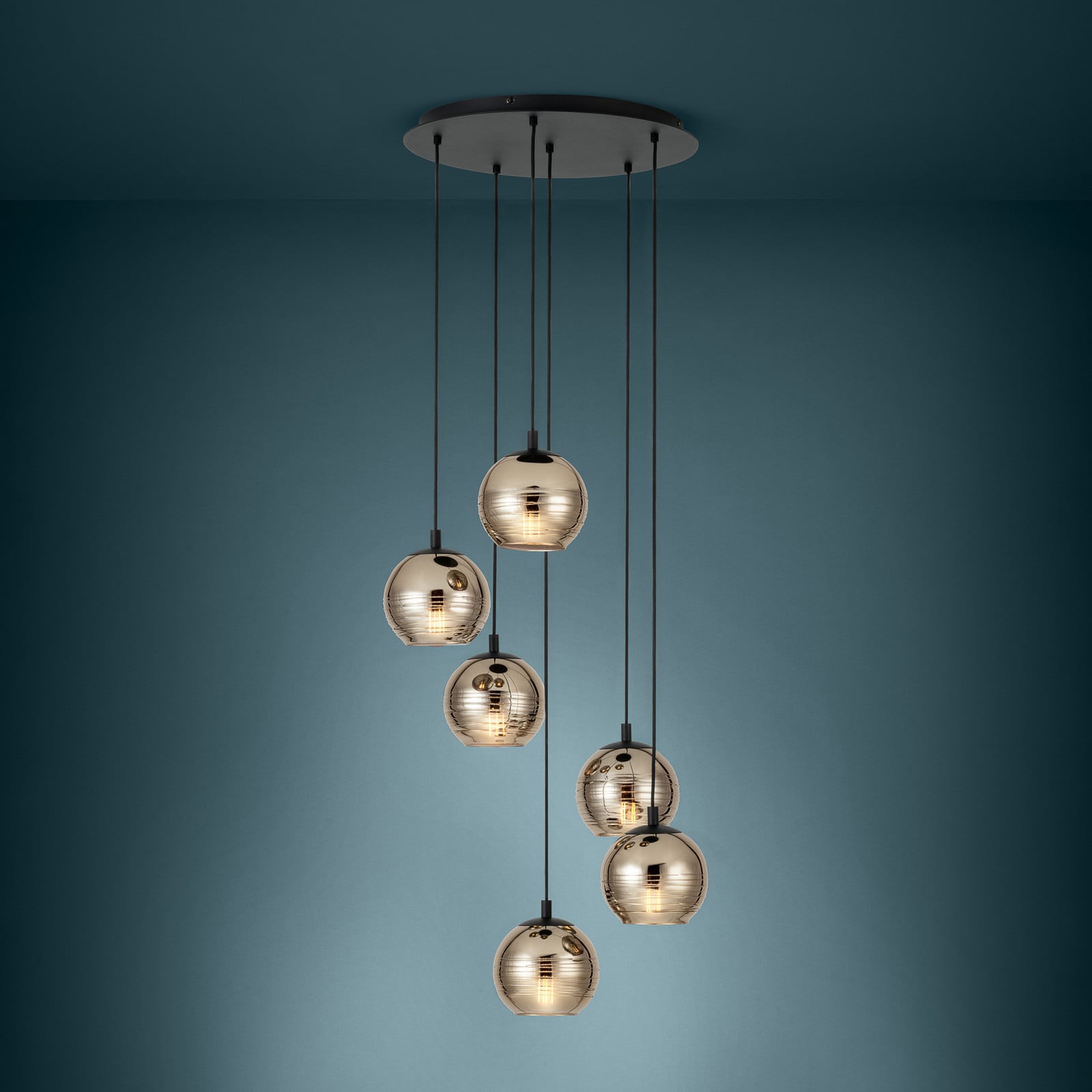 Lampă suspendată Stars of Light Lemorieta aurie Ø 57 cm cu 6 becuri - Camera de zi / sufragerie - Modern - auriu / negru - Sticlă