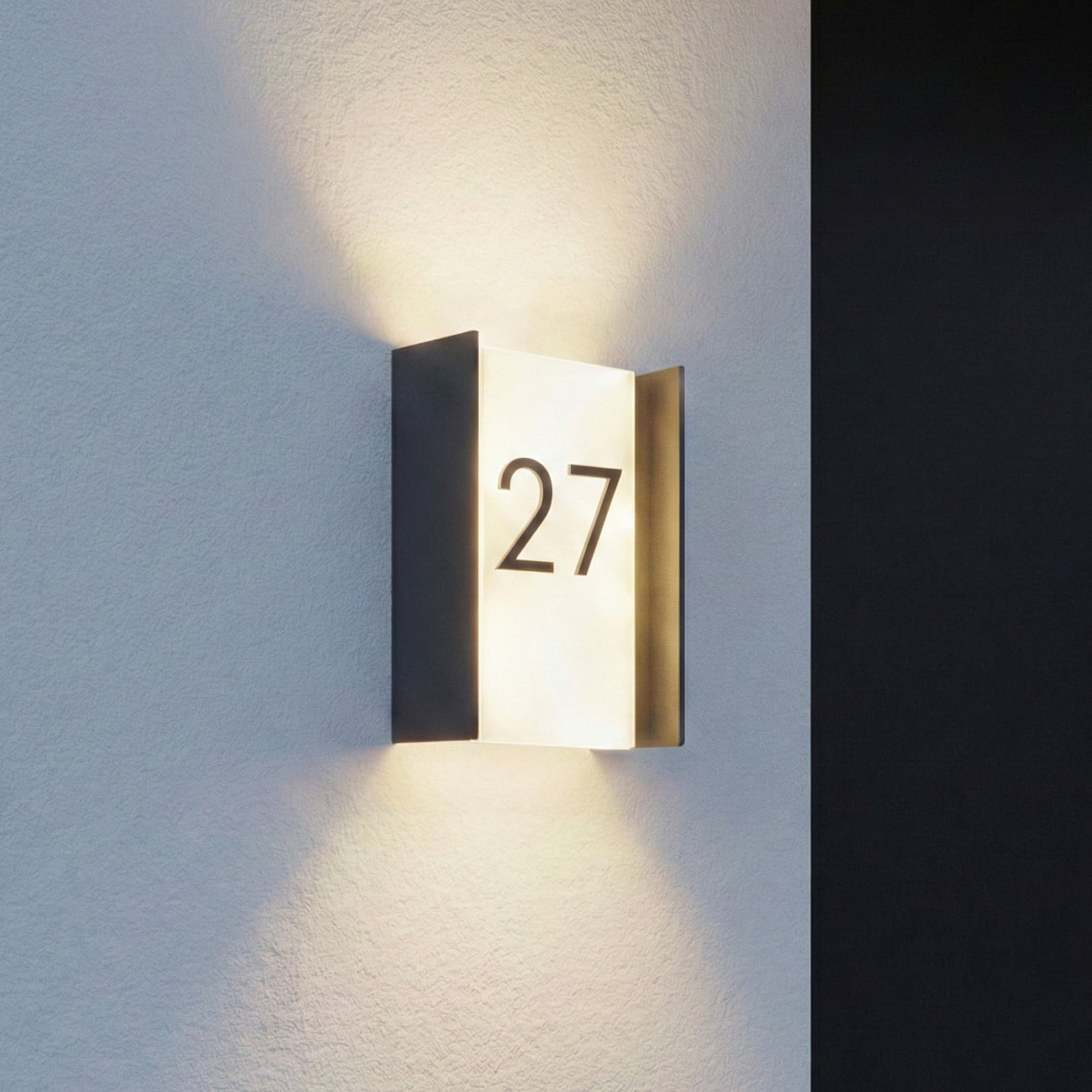 Selqa LED-utomhusv&auml;gglampa, antracit, IP65, husnummer Lindby - Balkong - Modern - Metall - Vinklad