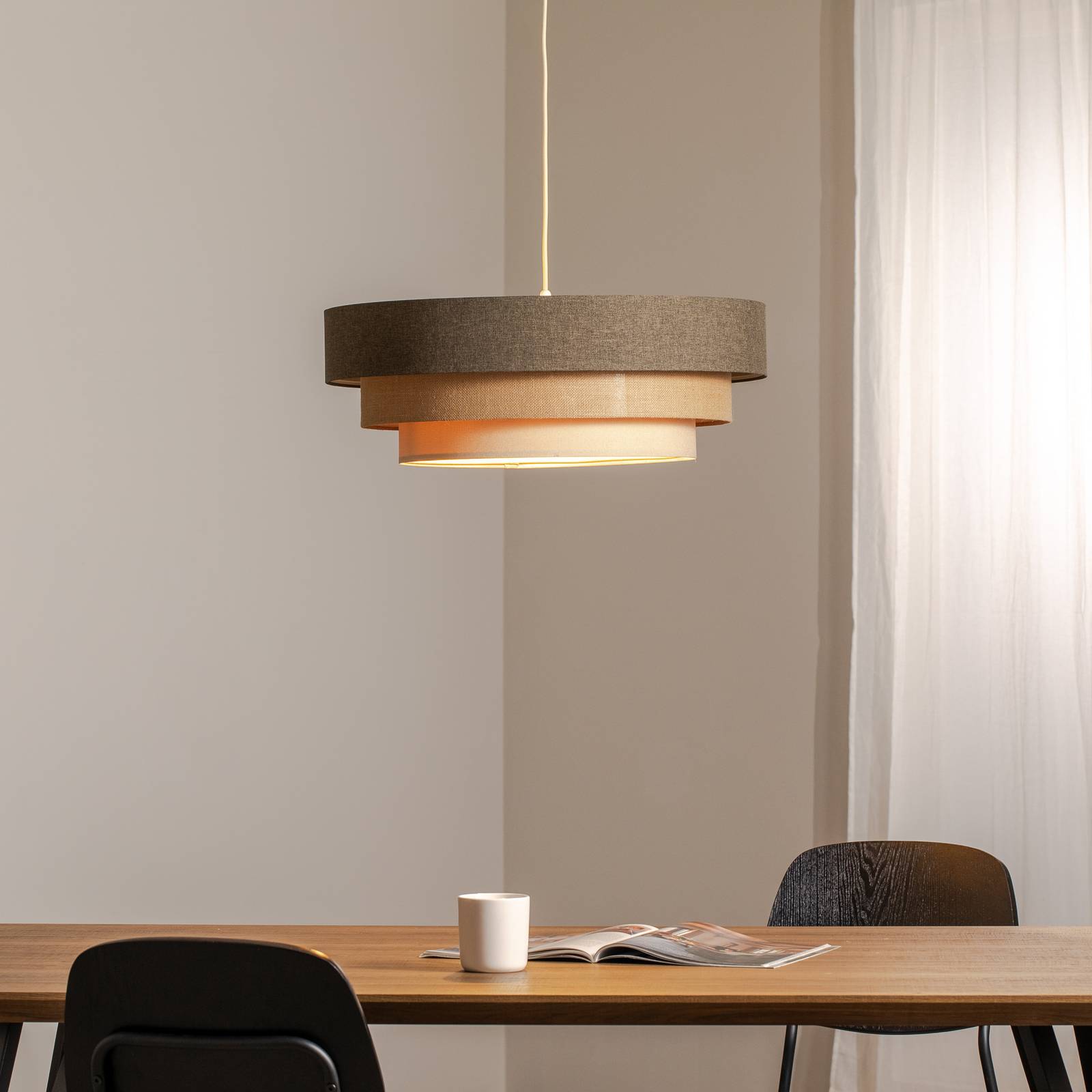 Hängeleuchte Triniti, braun/beige/creme, Ø 60 cm, Textil günstig online kaufen
