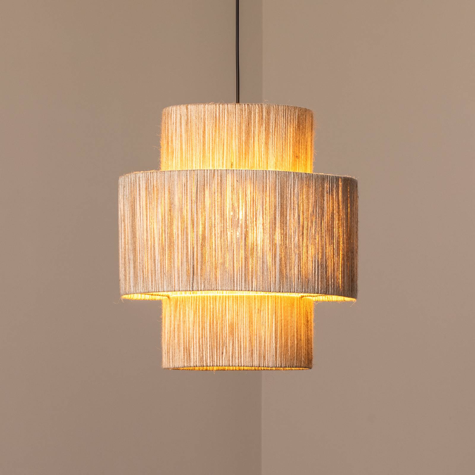 Hängeleuchte Sahra, braun, Seil, Ø 39 cm, Doppelschirm günstig online kaufen