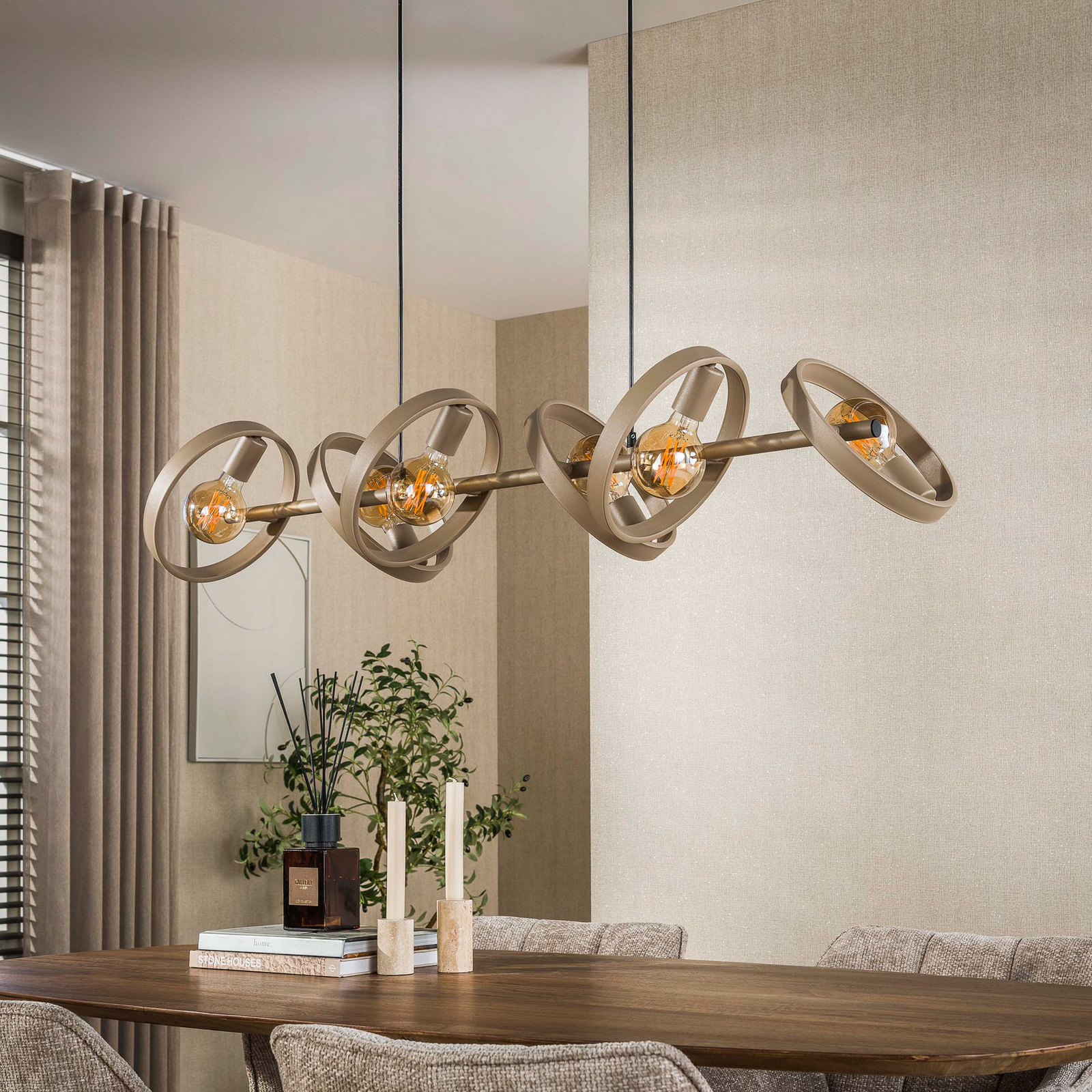 Pendelleuchte Hover, beige, Metall, 6-flammig, E27, 120 cm Pendelleuchte Hover, beige, Metall, 6-flammig, E27, 120 cm