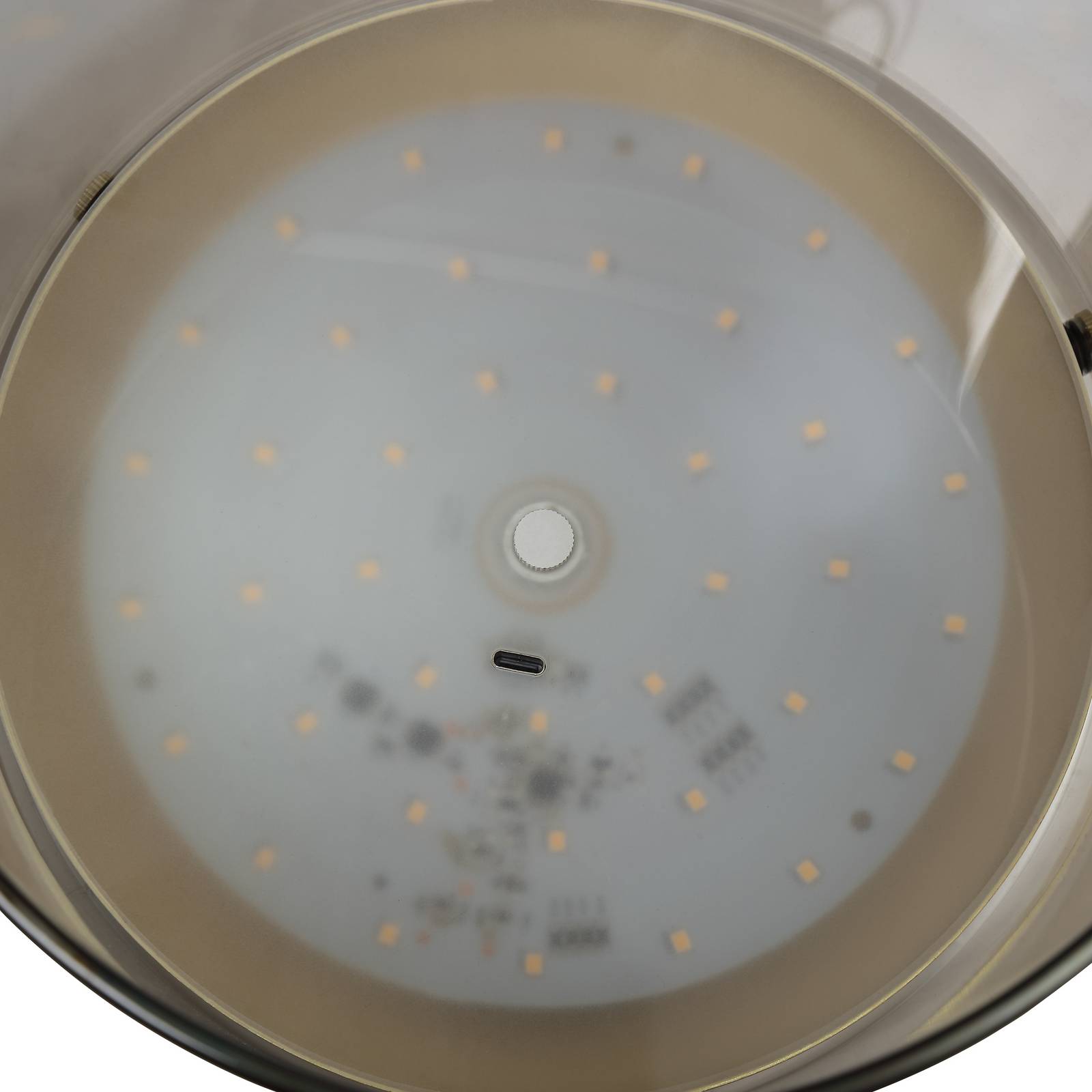 LED-Tischleuchte Lumeo, Ø 21 cm, messingfarben/rauchgrau günstig online kaufen