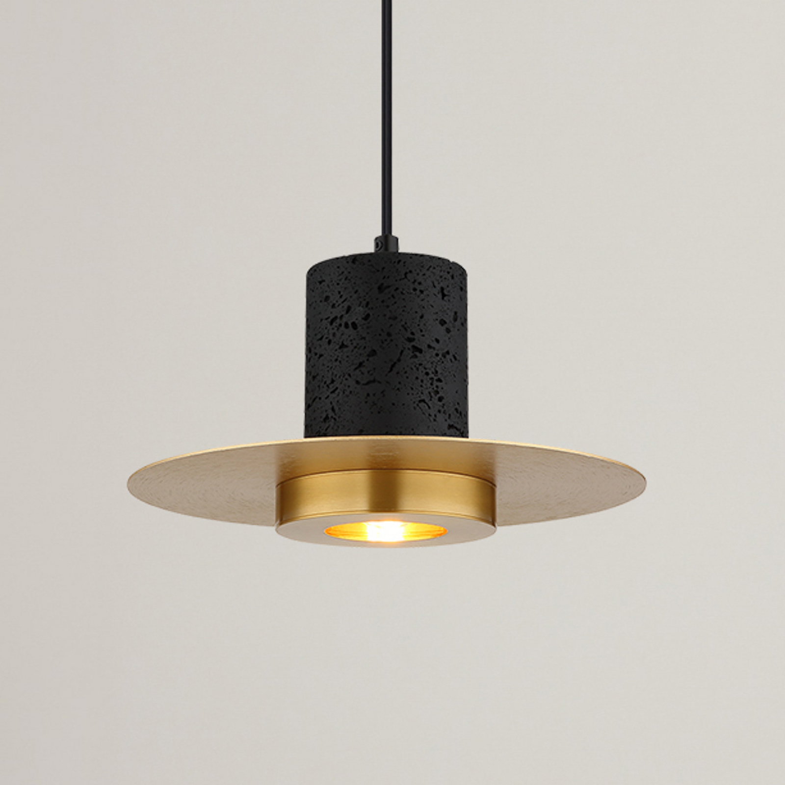 Lampada a sospensione Shanna Ø 28 cm, nero/ottone, pietra/metallo