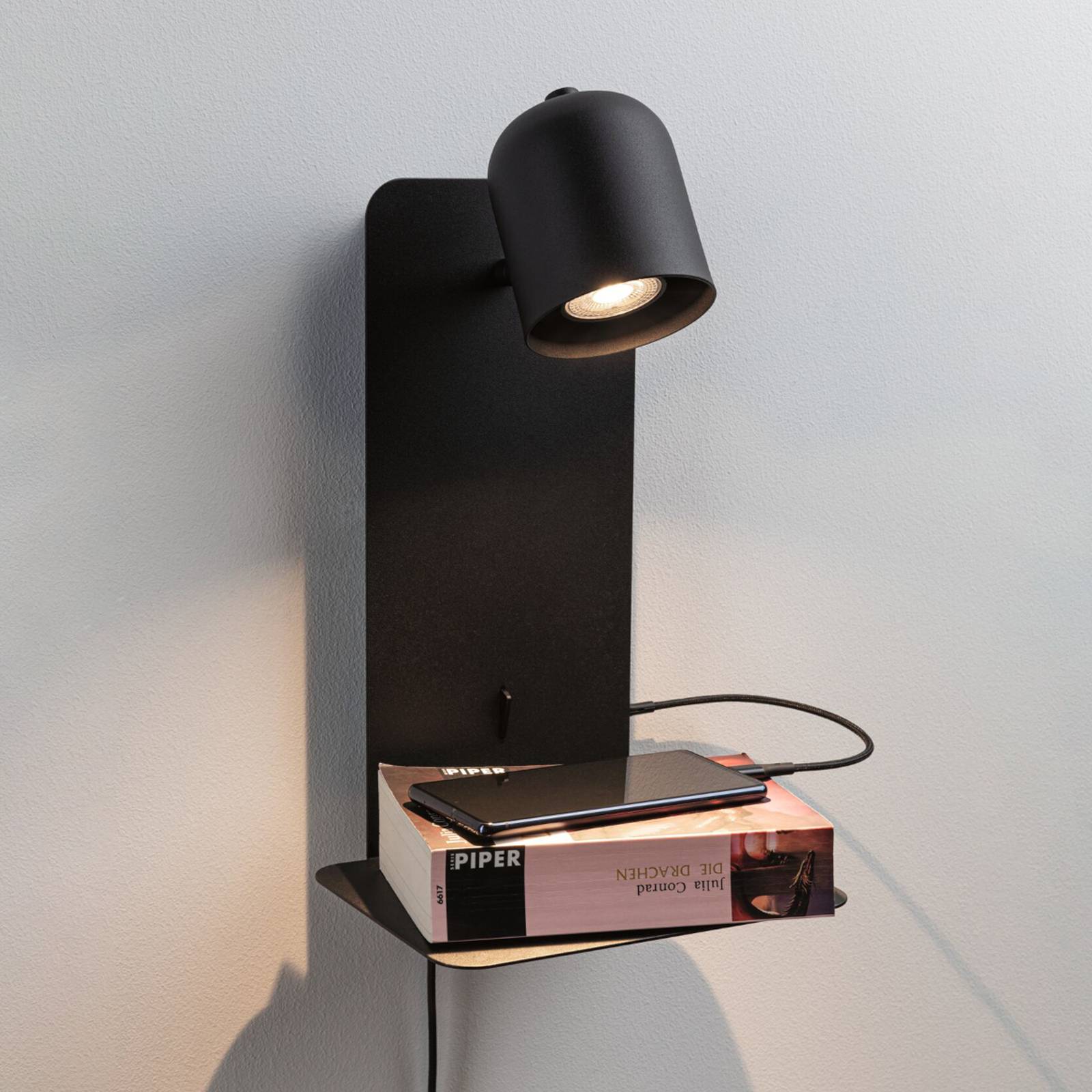 Paulmann Malena USB-veggspot med hylle svart