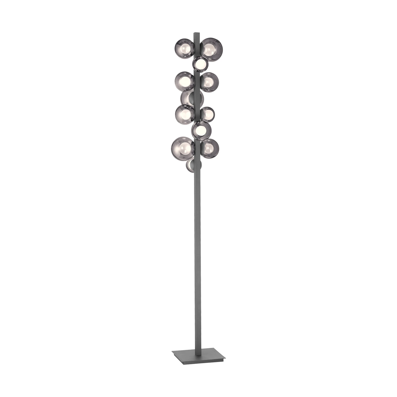 Lámpara de pie LED PURE Popup, gris aluminio/cristal, atenuador, 12 luces
