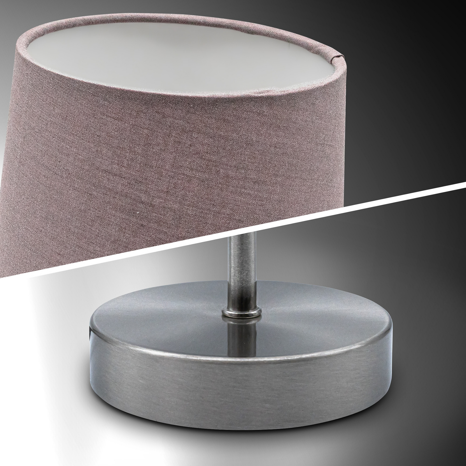 Stolní lampa Kaneo, taupe, výška 30,8 cm, kov, textil, E14 Stolní lampa Kaneo, taupe, výška 30,8 cm, kov, textil, E14