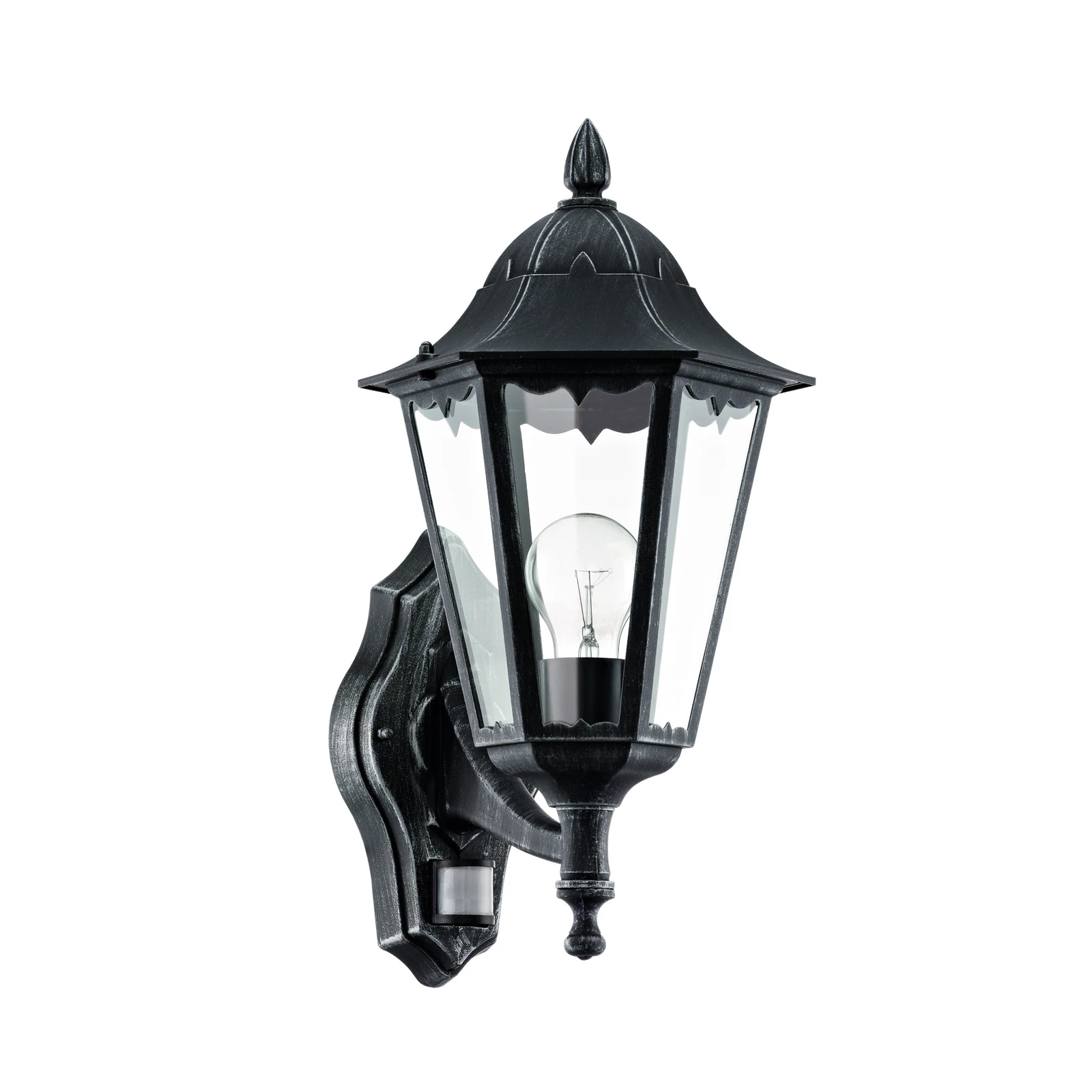Āra sienas lampa „Navedo“, melna/sudraba, augstums 42 cm, ar sensoru