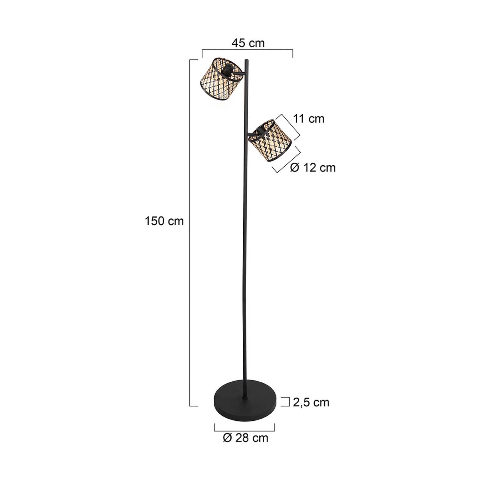 Mexlite Golvlampa Sumba, 2 lampor, svart, bambu natur/svart, E14