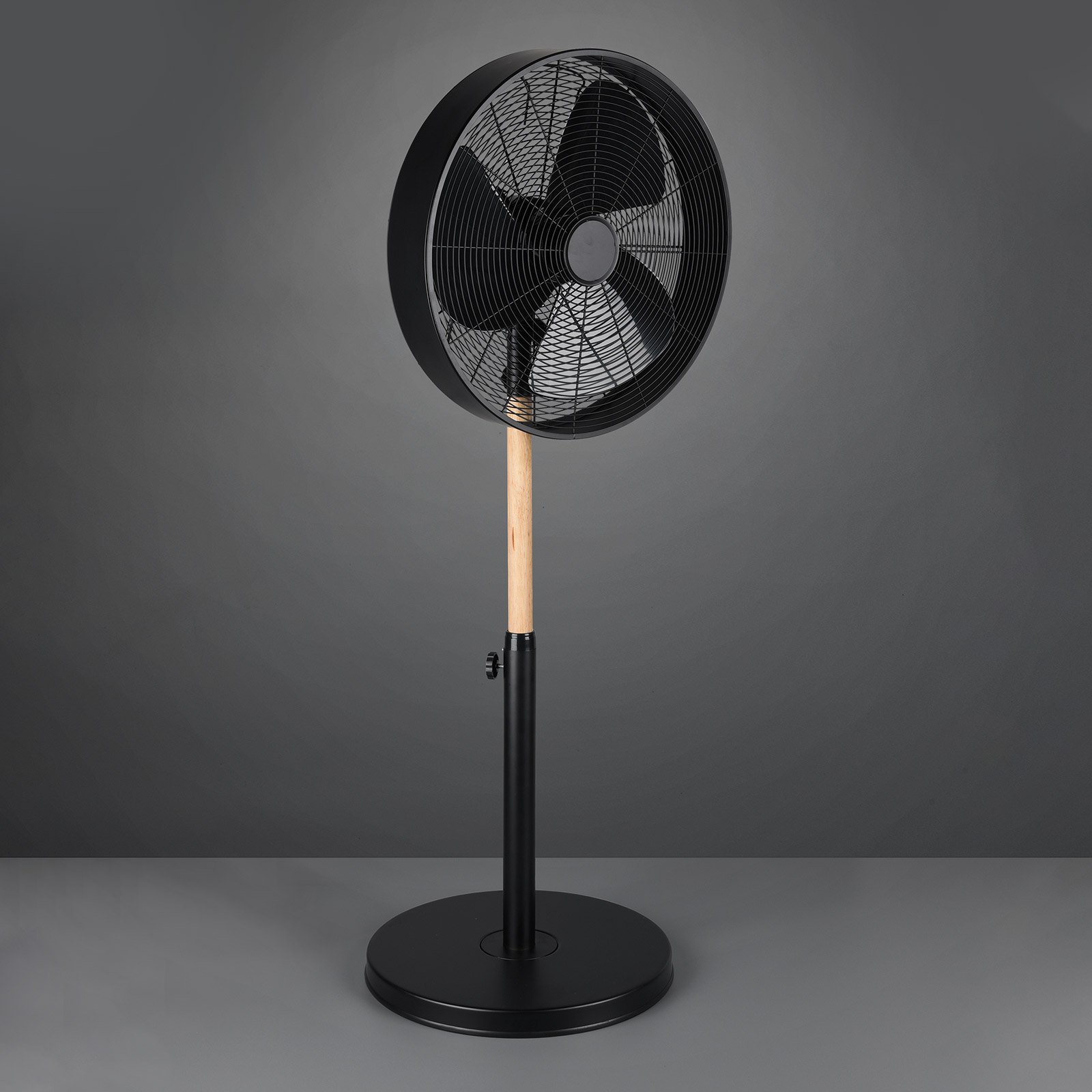 Viking pedestal fan, black with a wooden element