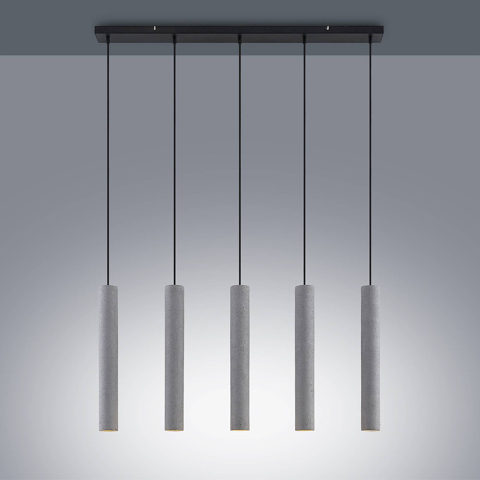 Lindby Concretto pendant lamp, 5 concrete lampshades, for Living / Dining Room, concrete, metal, GU10, 8 W, energy efficiency: A++, L: 100 cm, W: 8.5 cm
