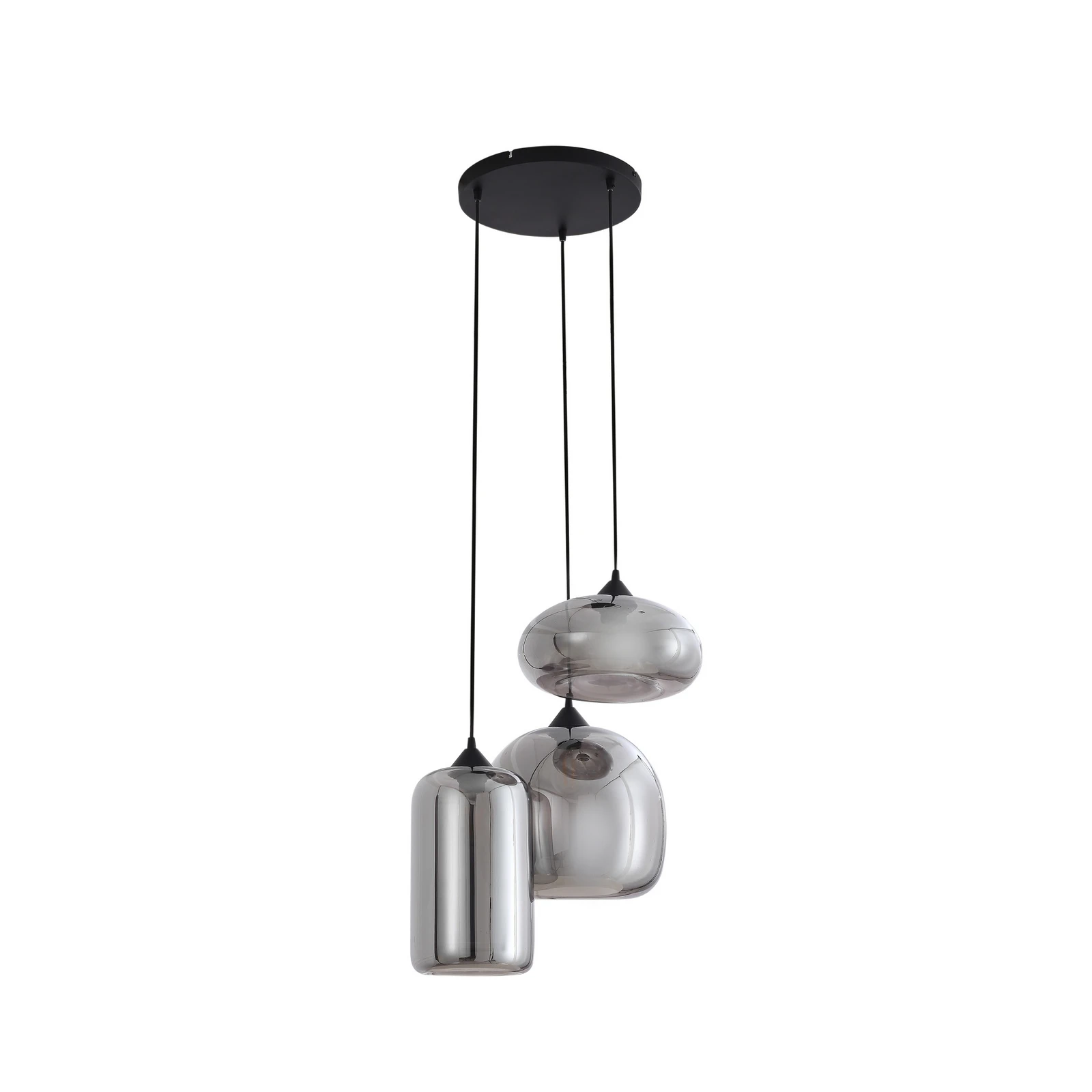 Suspension Lindby Marla, rondelle, verre, gris fumé, 50 cm