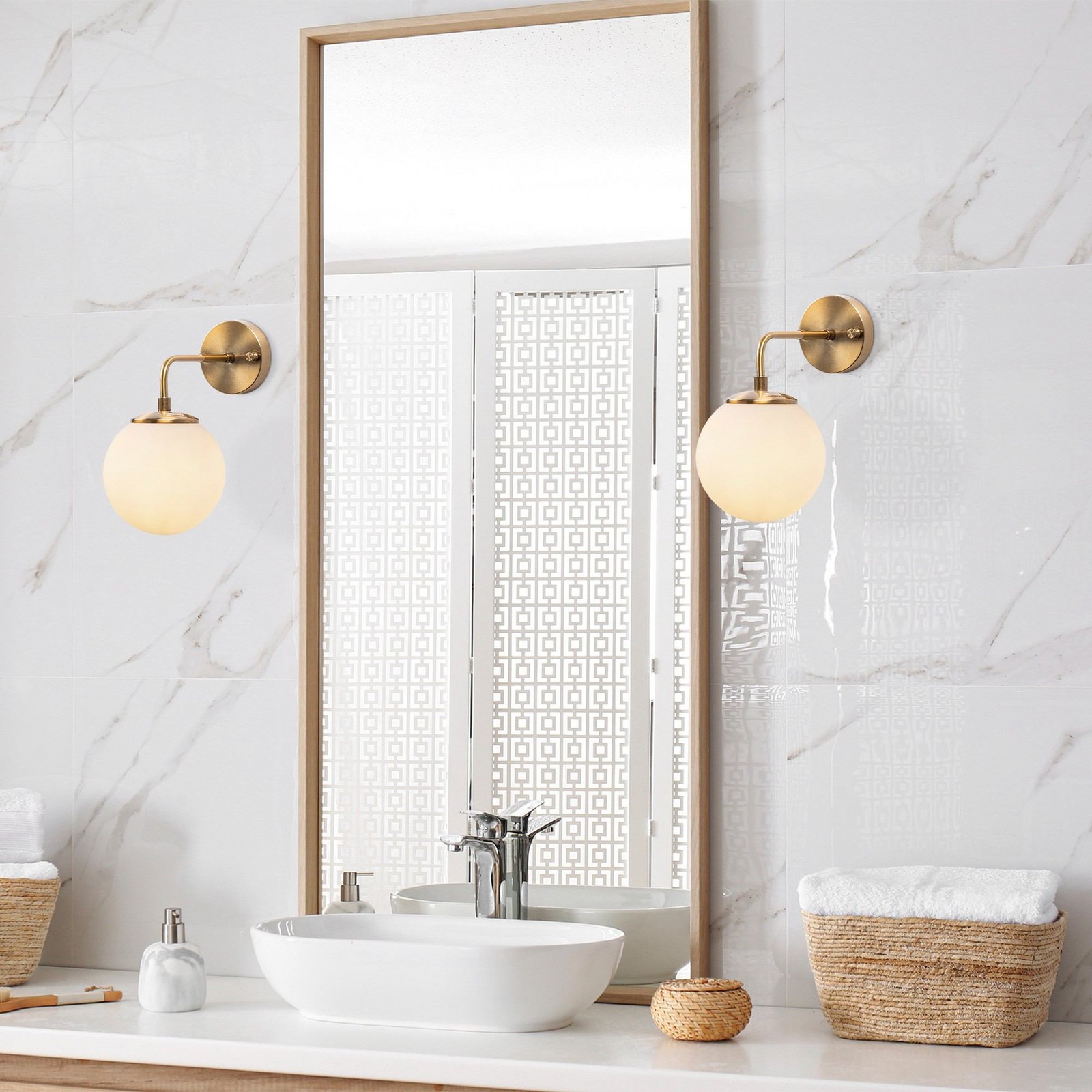 Wandlamp Viran, antiek goud, glas, hoogte 25 cm, E14