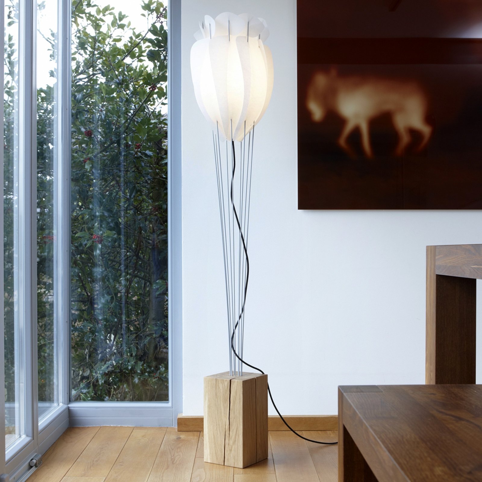 Decoratieve vloerlamp Tulip eiken natuur