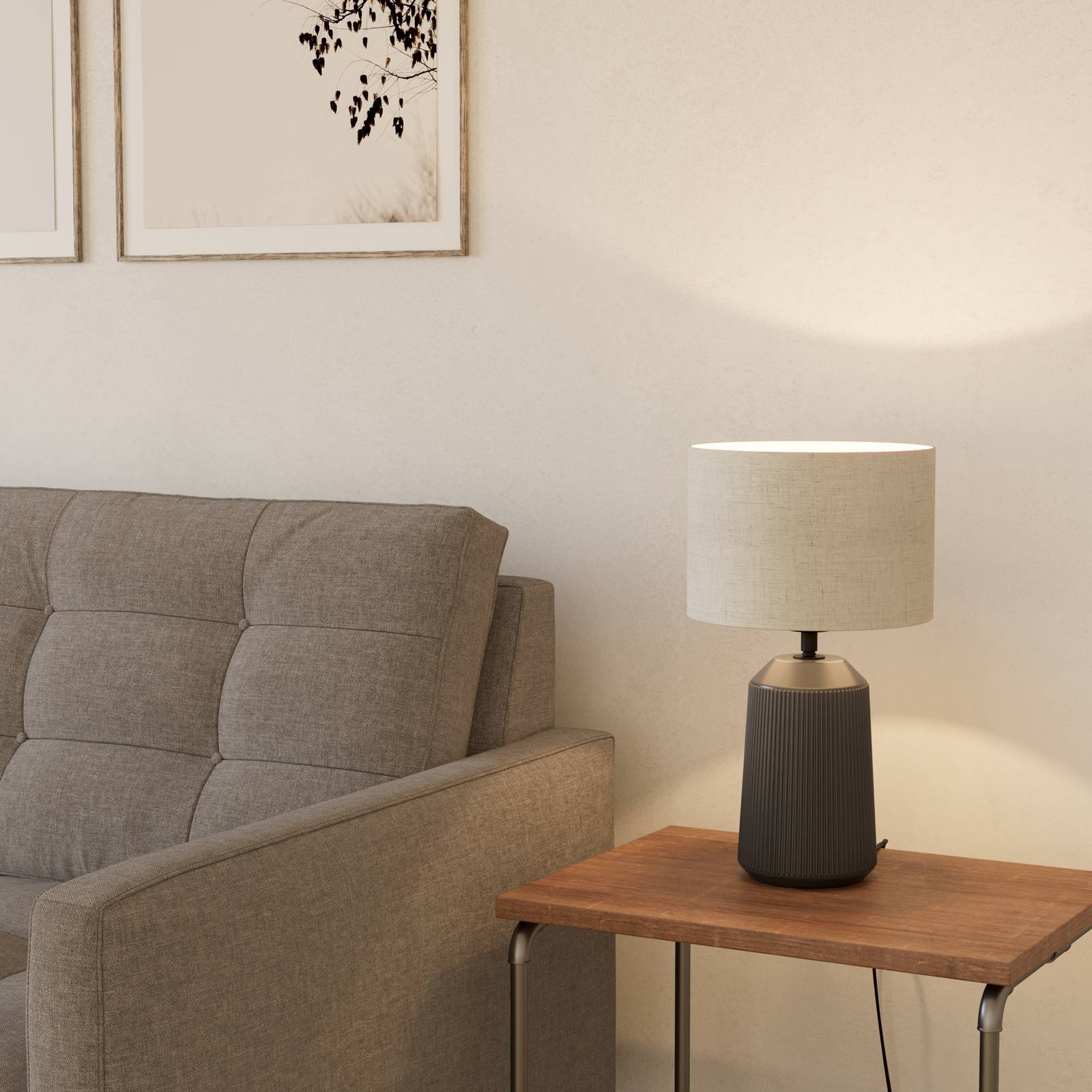 Tischleuchte Capalbio, Fuß grau/Schirm natur günstig online kaufen
