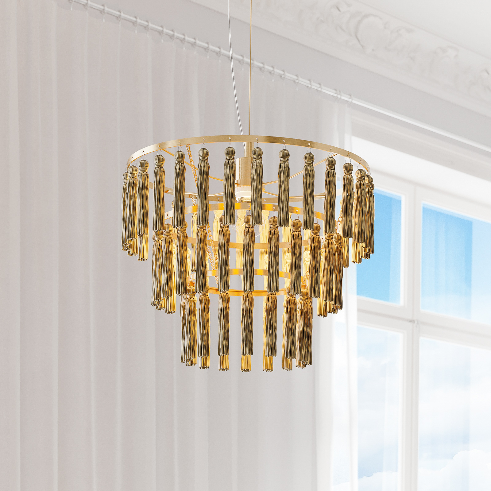 By Rydéns Chloe hanging light with fabric tassels, for Living / Dining Room, metal, fabric, E27, 40 W, energy efficiency: A++, H: 37 cm