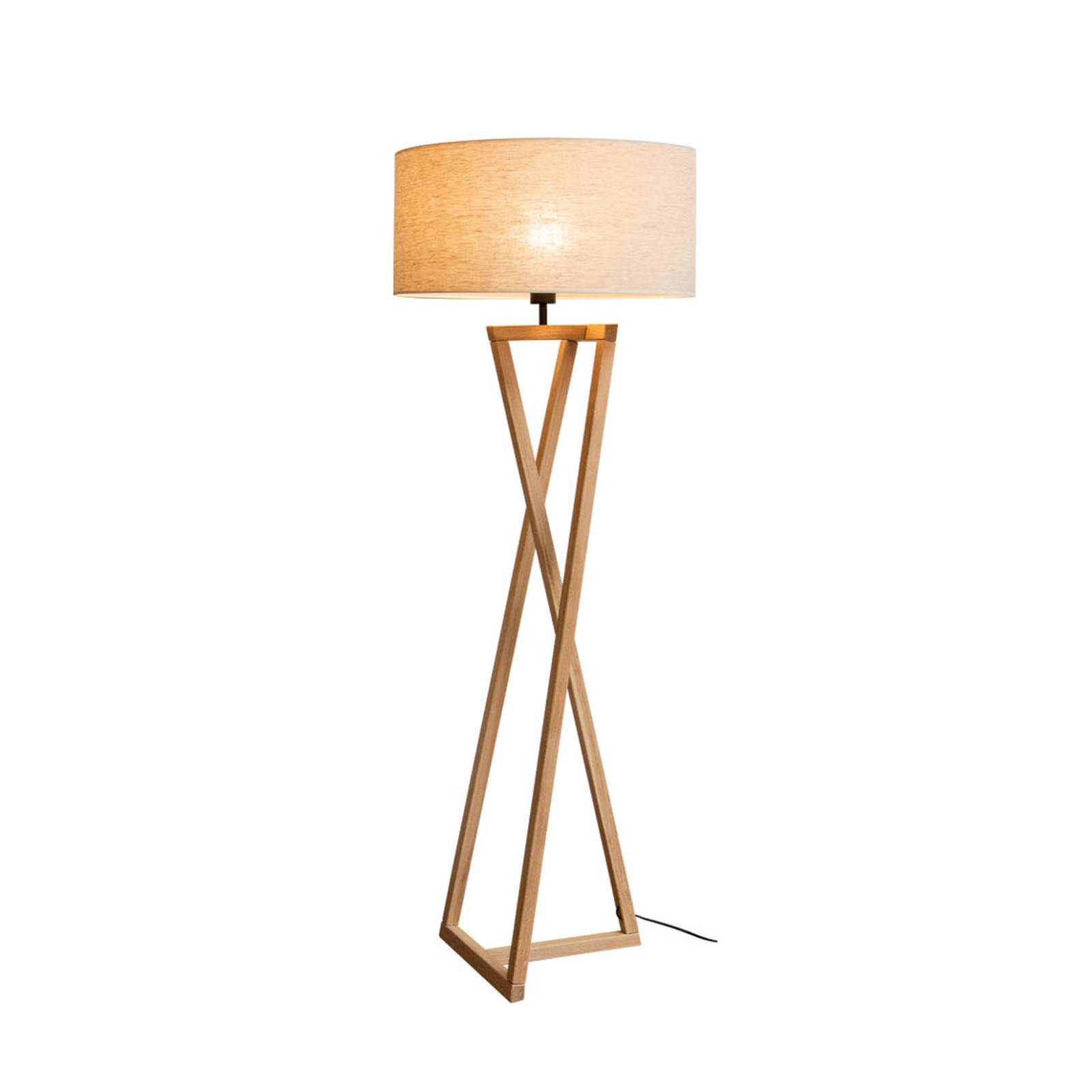 Golvlampa Canvas, ekträ, textilskärm, beige