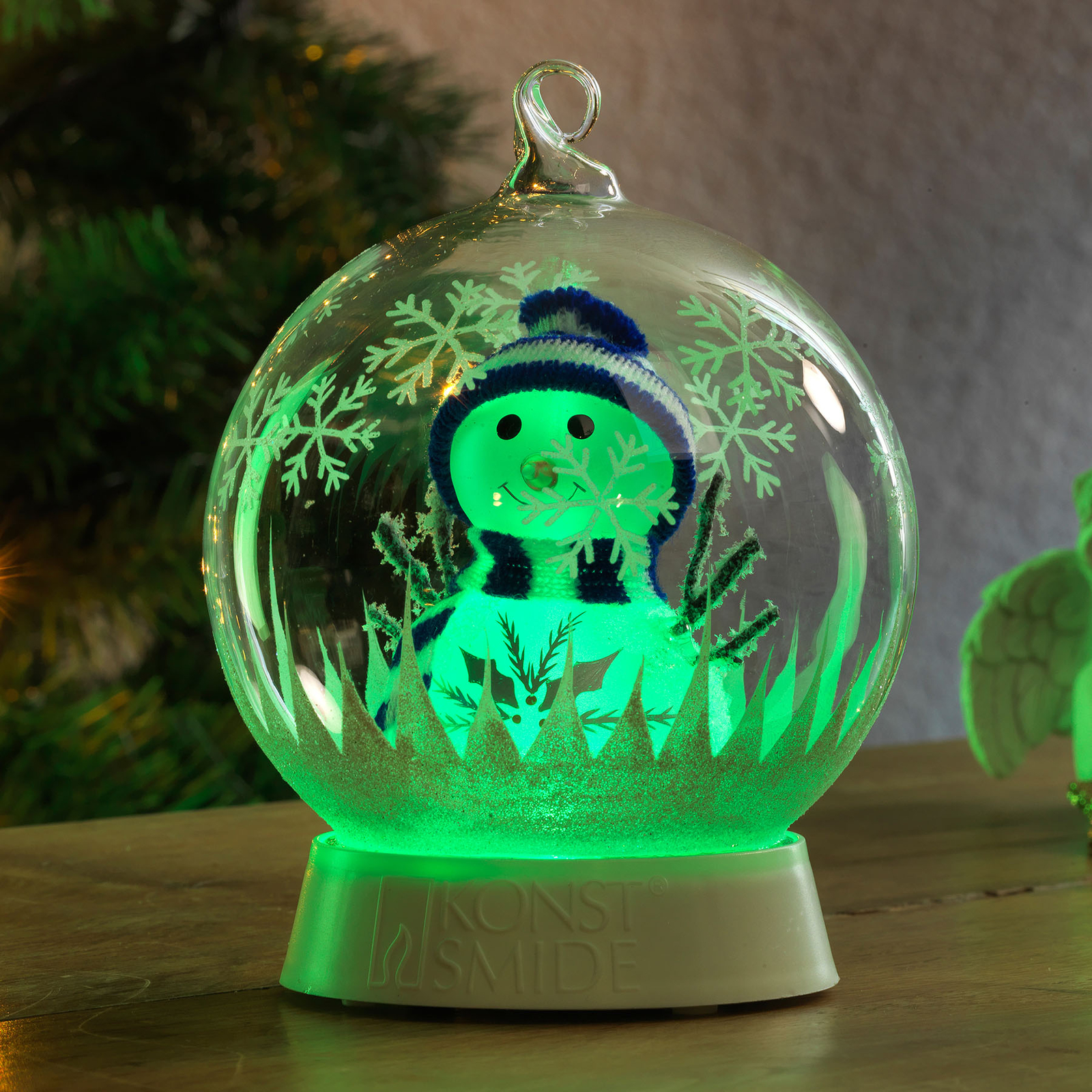 Lampe déco LED sphère de verre bonhomme de neige