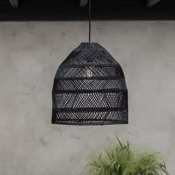 Lampenwelt PR Home Maja Hängelampe Rattan schwarz, Ø 53 cm