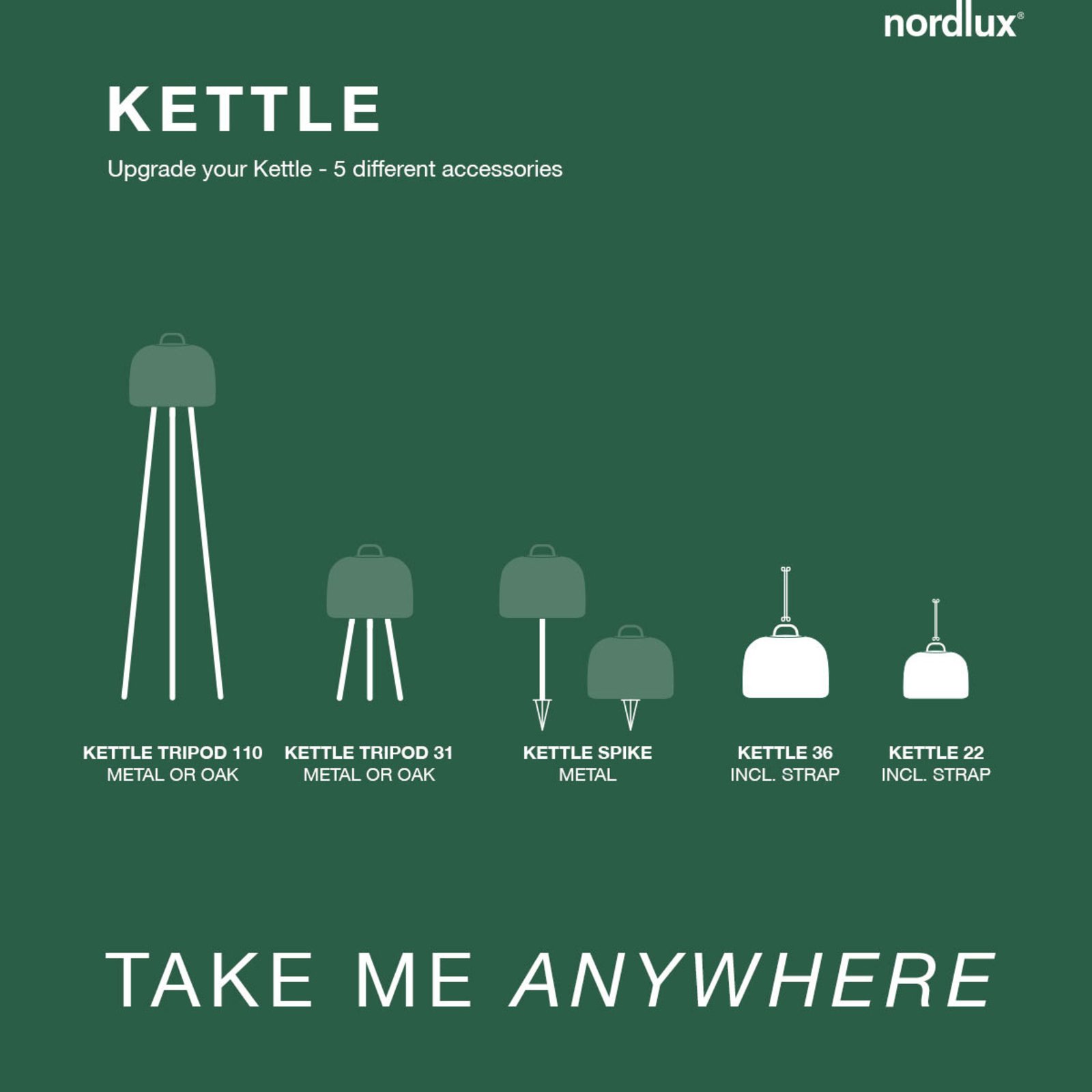 Kettle Tripod LED-lattiavalaisin metalli, varjostin 36 cm - Nordlux