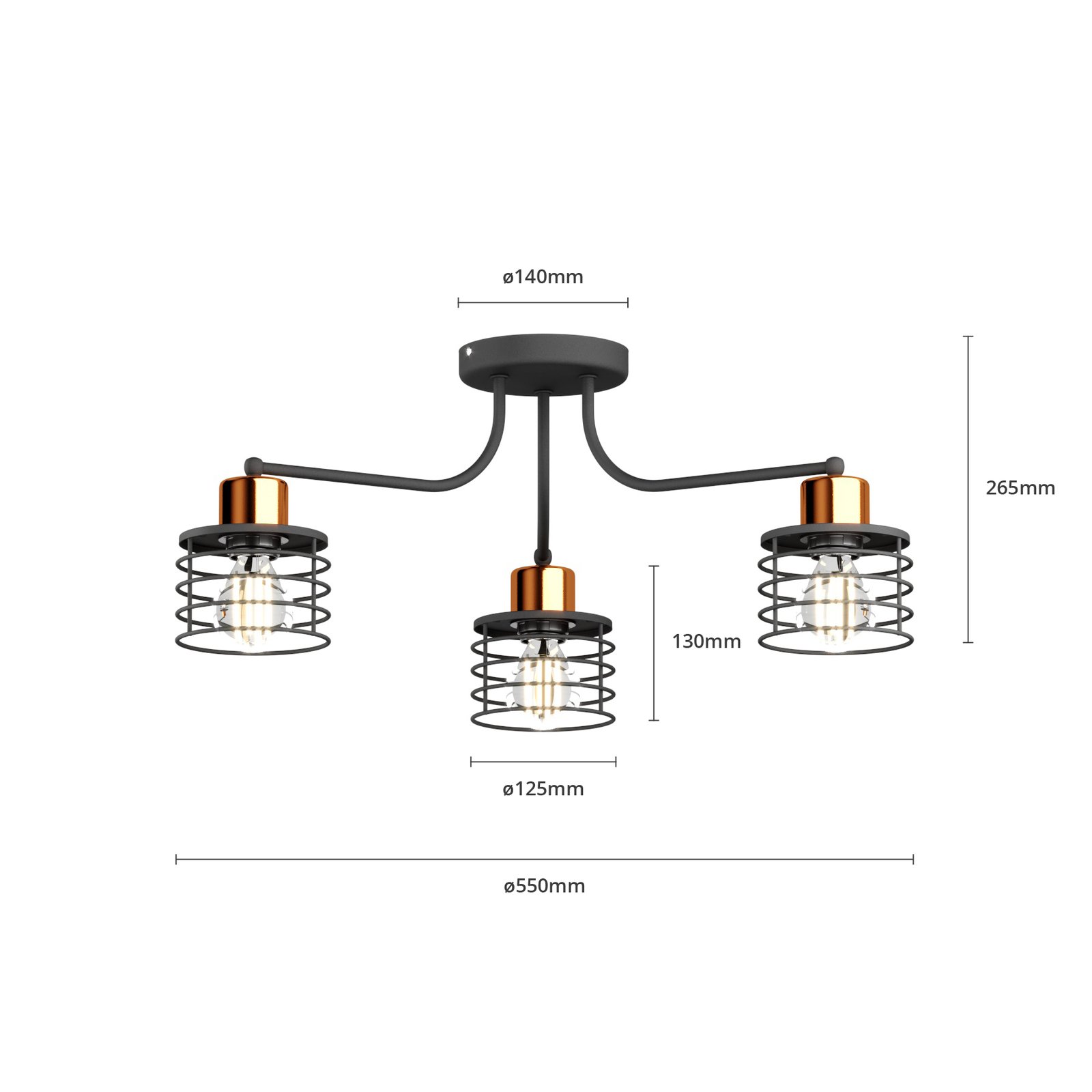 Edison plafondlamp, 3-lamps