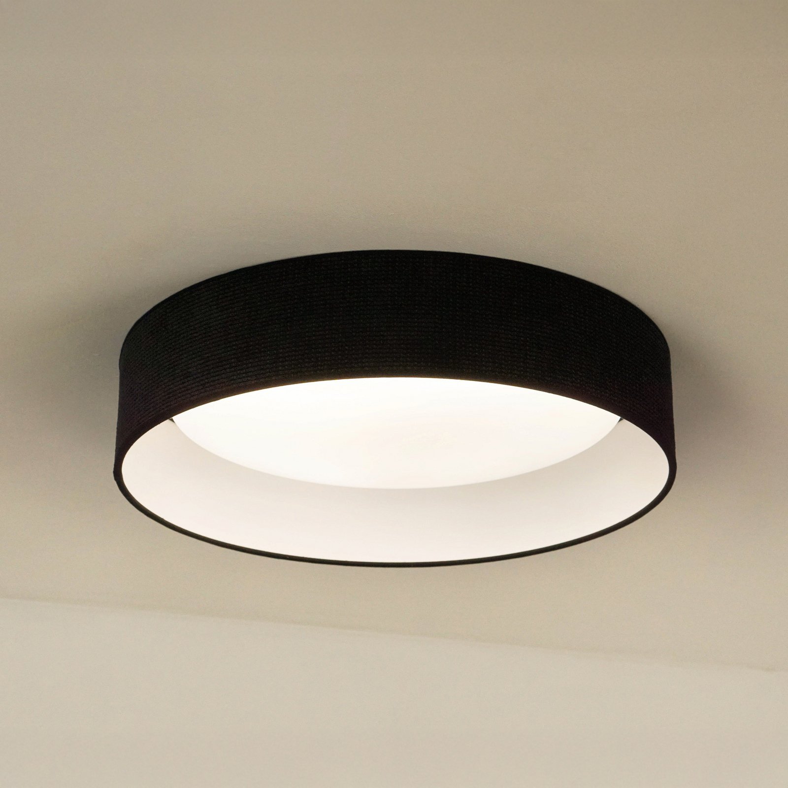 LED-Deckenleuchte Plafond, schwarz, Stoff, Ø 45 cm, 3-step