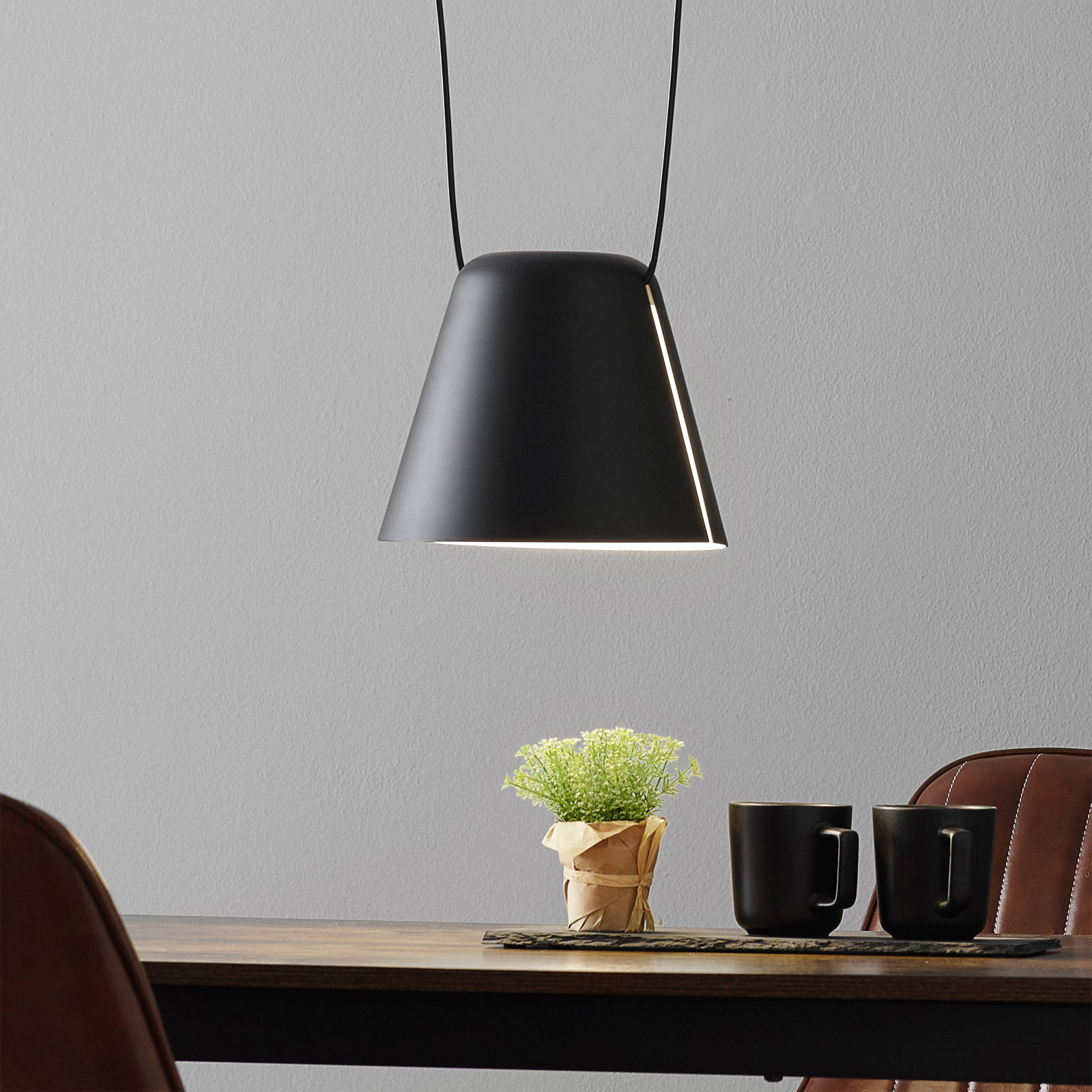 LEDS-C4 Attic pendant cone Ø 24 cm black, for Living / Dining Room, aluminium, E27, 23 W, energy efficiency: A++, H: 20 cm