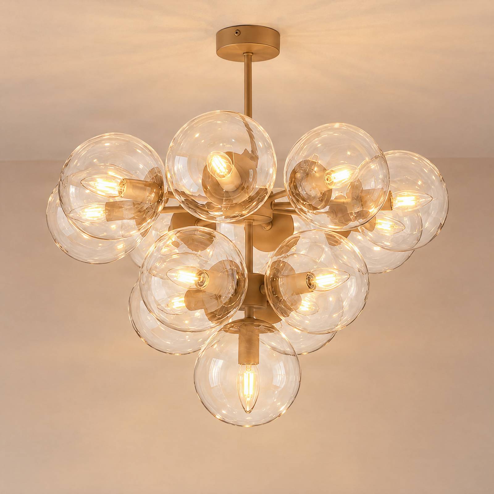 Domiluce Plafondlamp Zumba, grijs-beige/transparant, 13 lampen, glas