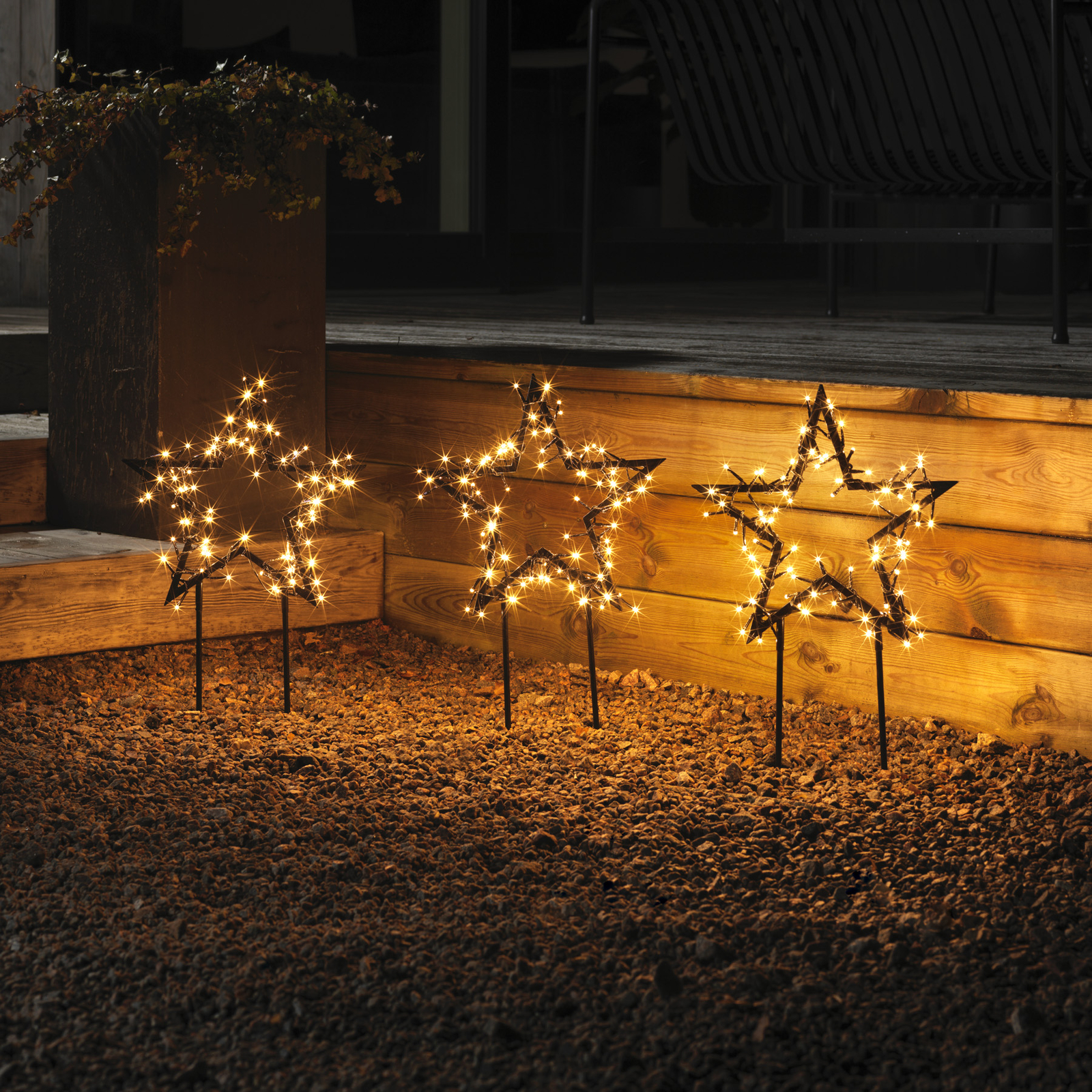 LED metal star with ground spikes set of 3, IP44