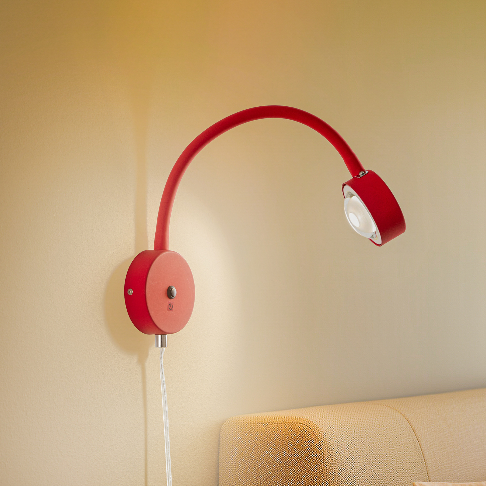 Lindby wall lamp Jyla, red/white, lens, 3000K, GX53, flexible arm