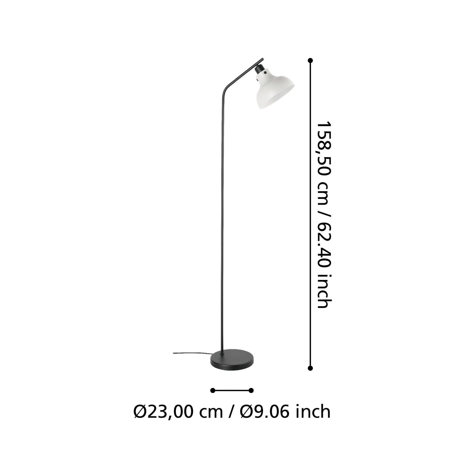 Lampe sur pied Matlock, hauteur 158 cm, gris/noir
