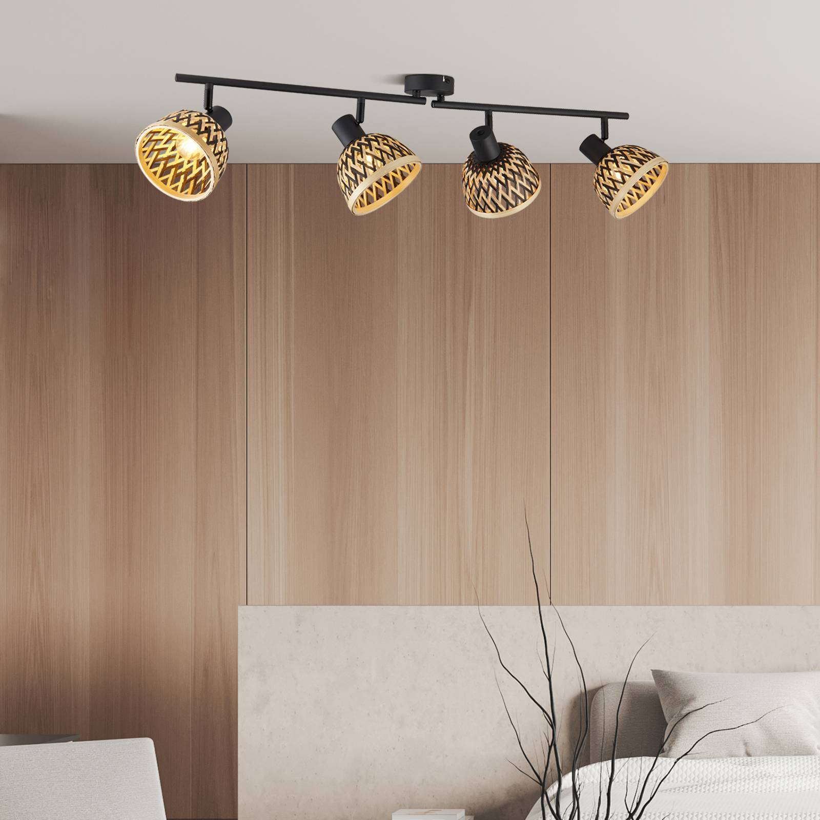 searchlight plafonnier lance, 4 lampes, bambou