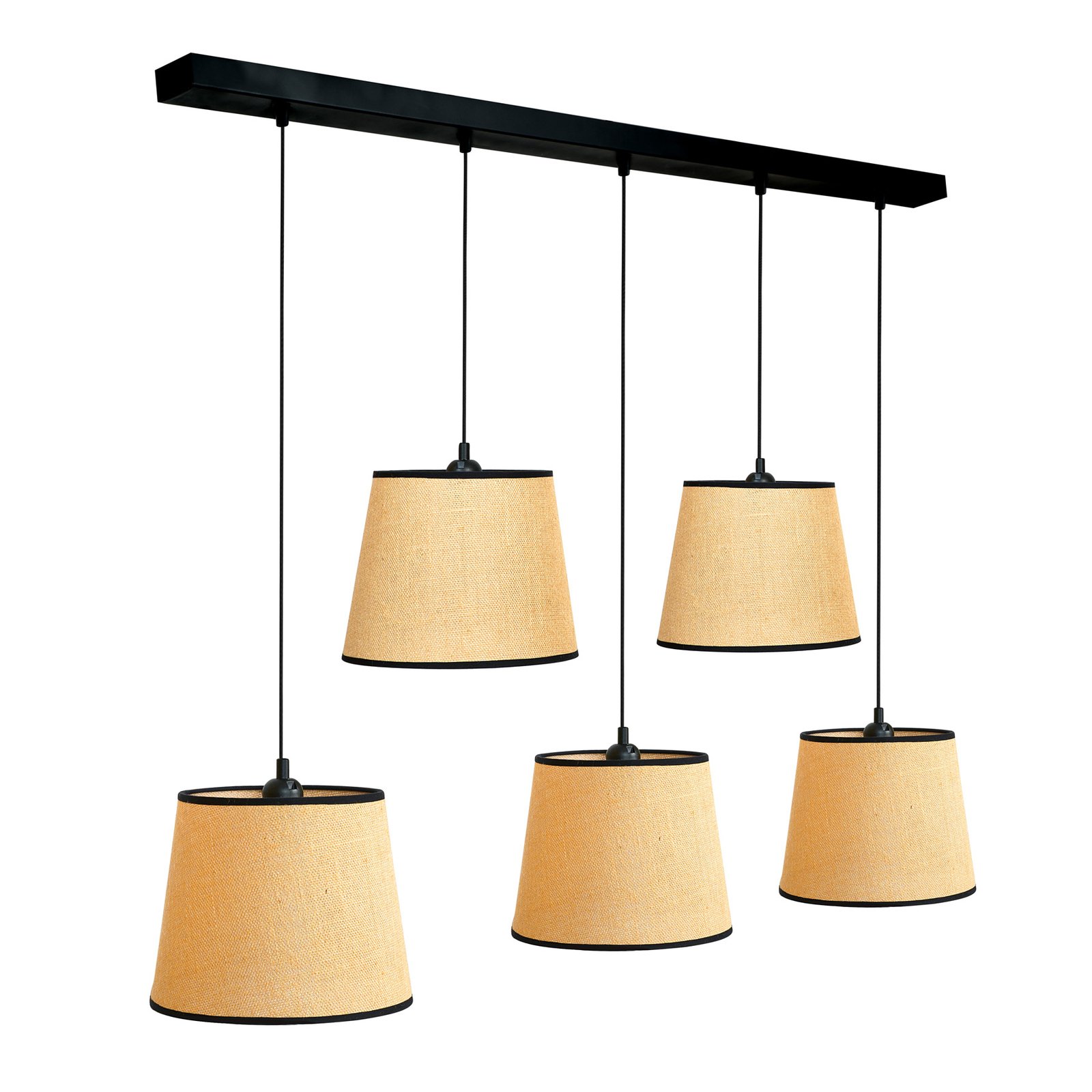 Hanglamp jute&black bruin 5-lamps lineair