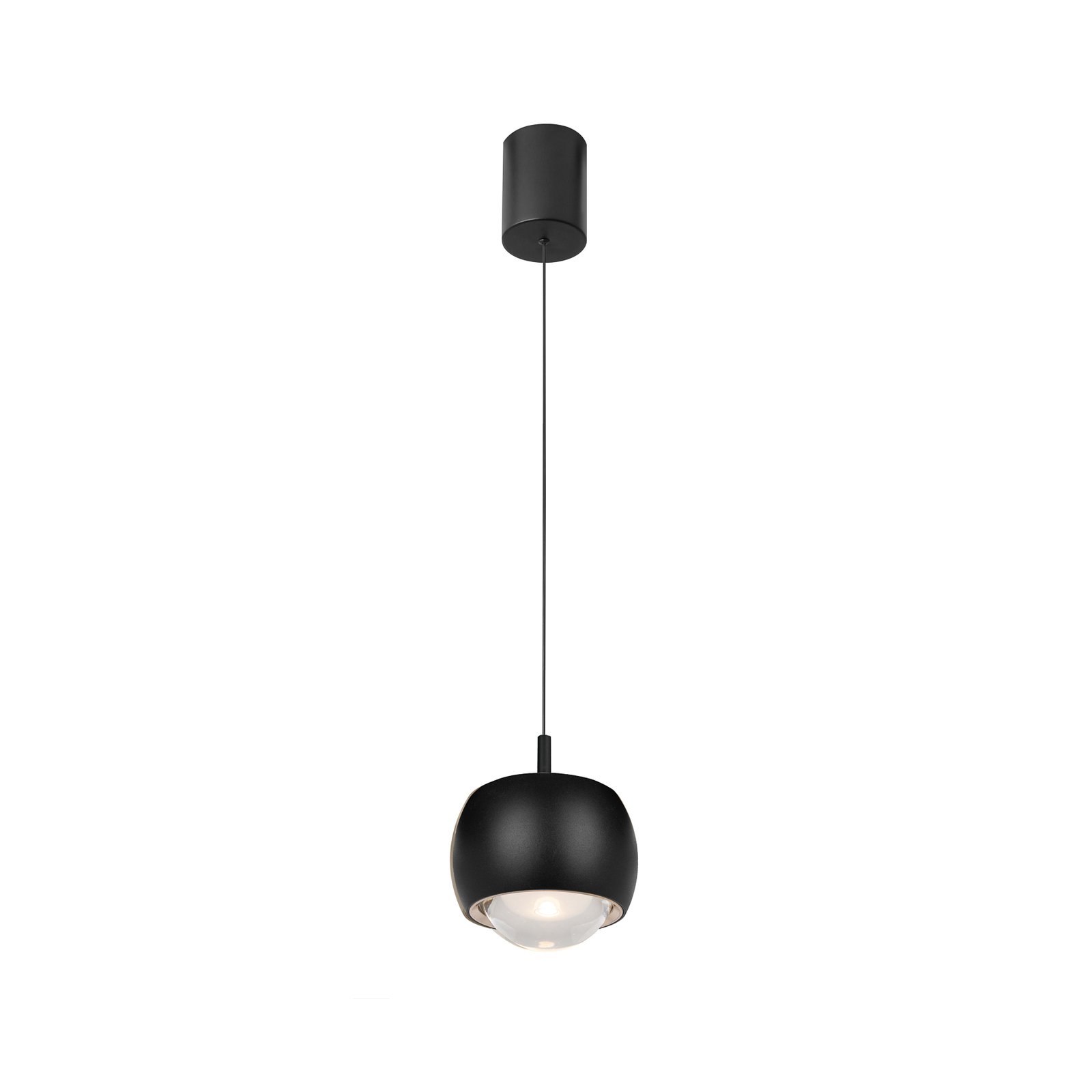 Roller Lámpara colgante LED, negra, lente de cristal regulable en altura