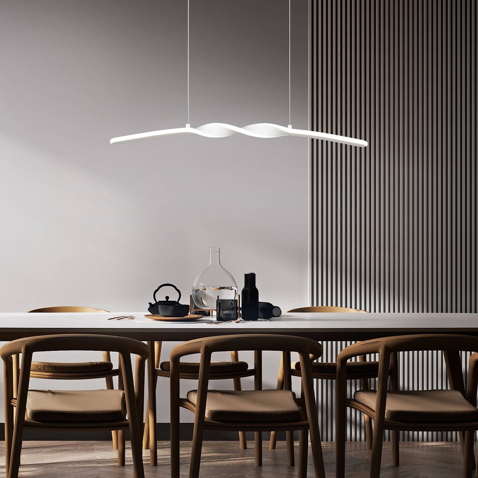 LED-Pendelleuchte Ginko, weiß matt, Metall, Länge 79 cm günstig online kaufen