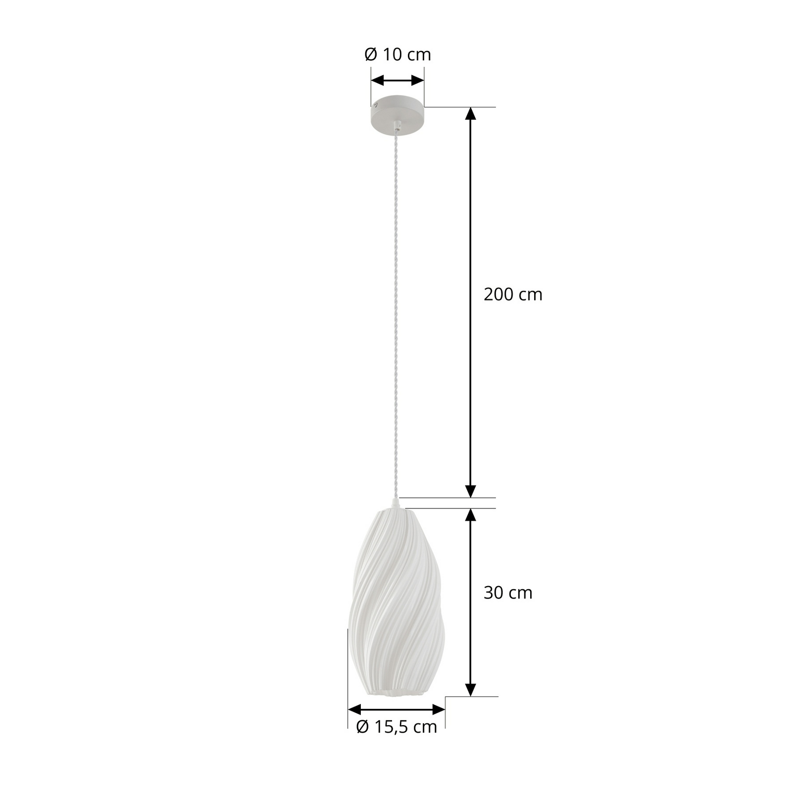 Lindby hanglamp Nuvia, Ø 15,5 cm, wit, gedraaid