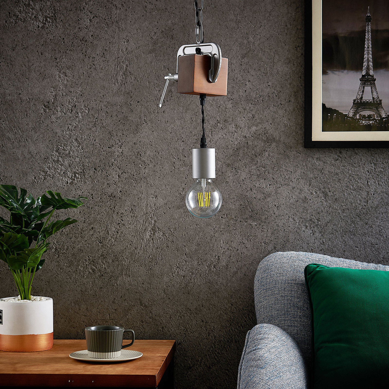 Lindby Asya hanglamp, 1-lamp, hout, chroom