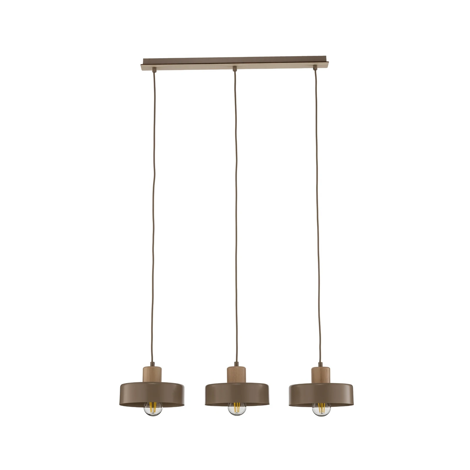 Hängeleuchte Torin, beige, Länge 80 cm, 3-flg., Metall/Holz
